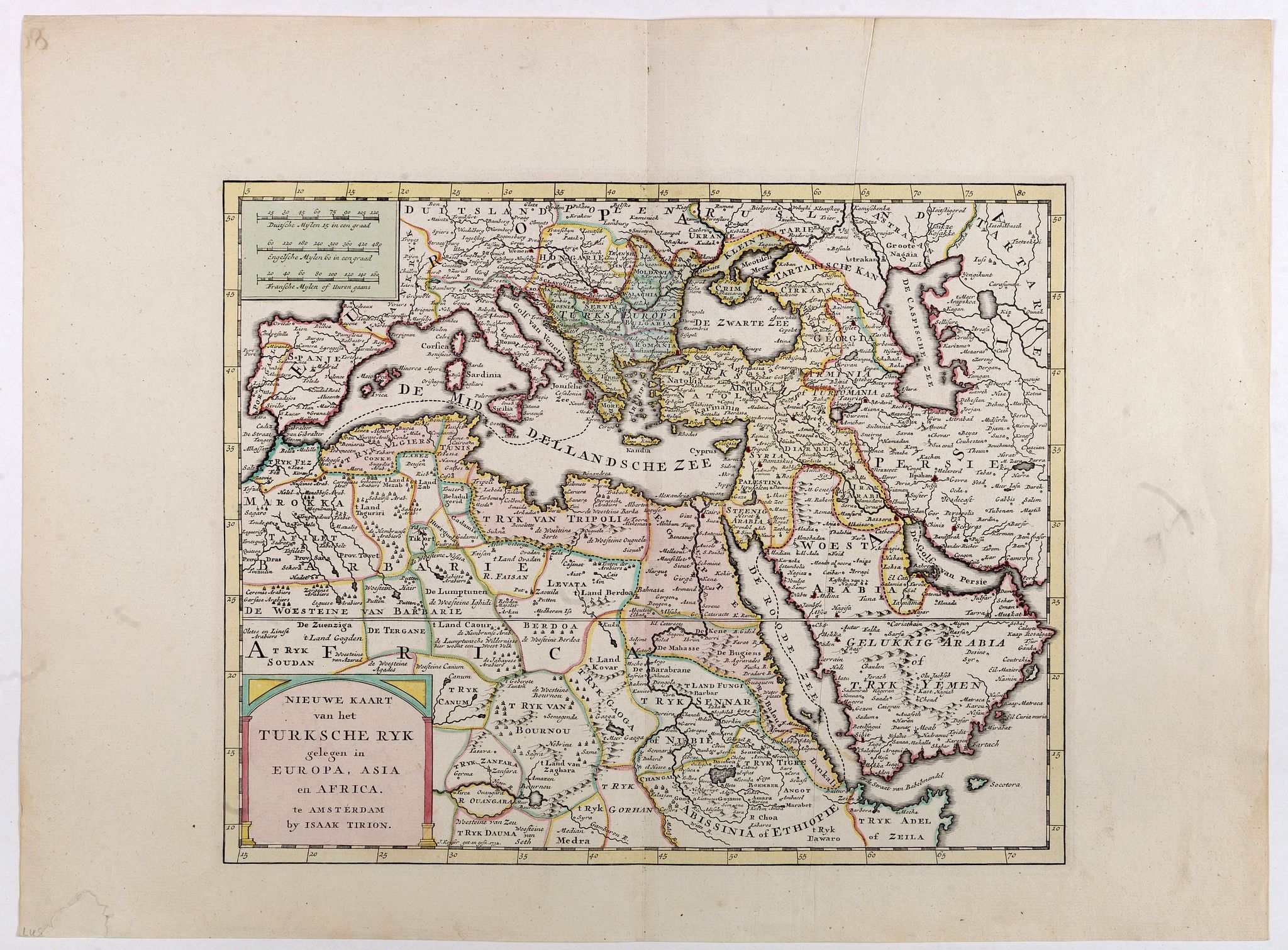 TIRION, I., Nieuwe kaart van het Turksche Ryk gelegen in Europa, Asia en Afrika. . ., antique map, old maps