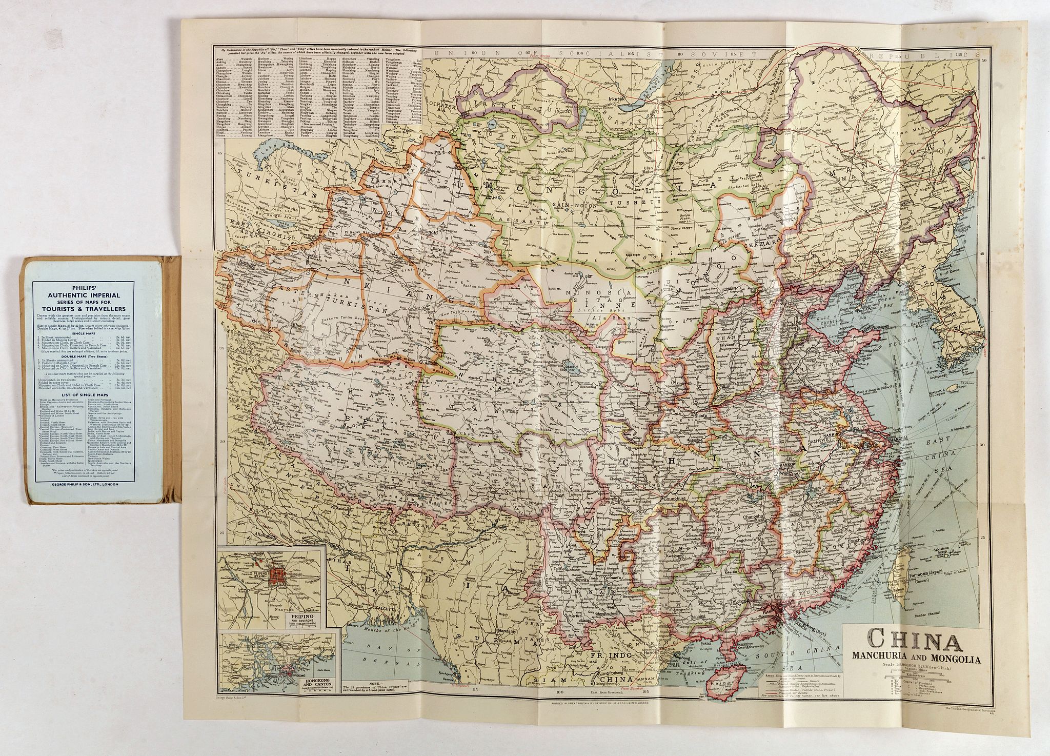 GEORGE PHILIP & SON, LTD., China Manchuria and Mongolia., antique map, old maps