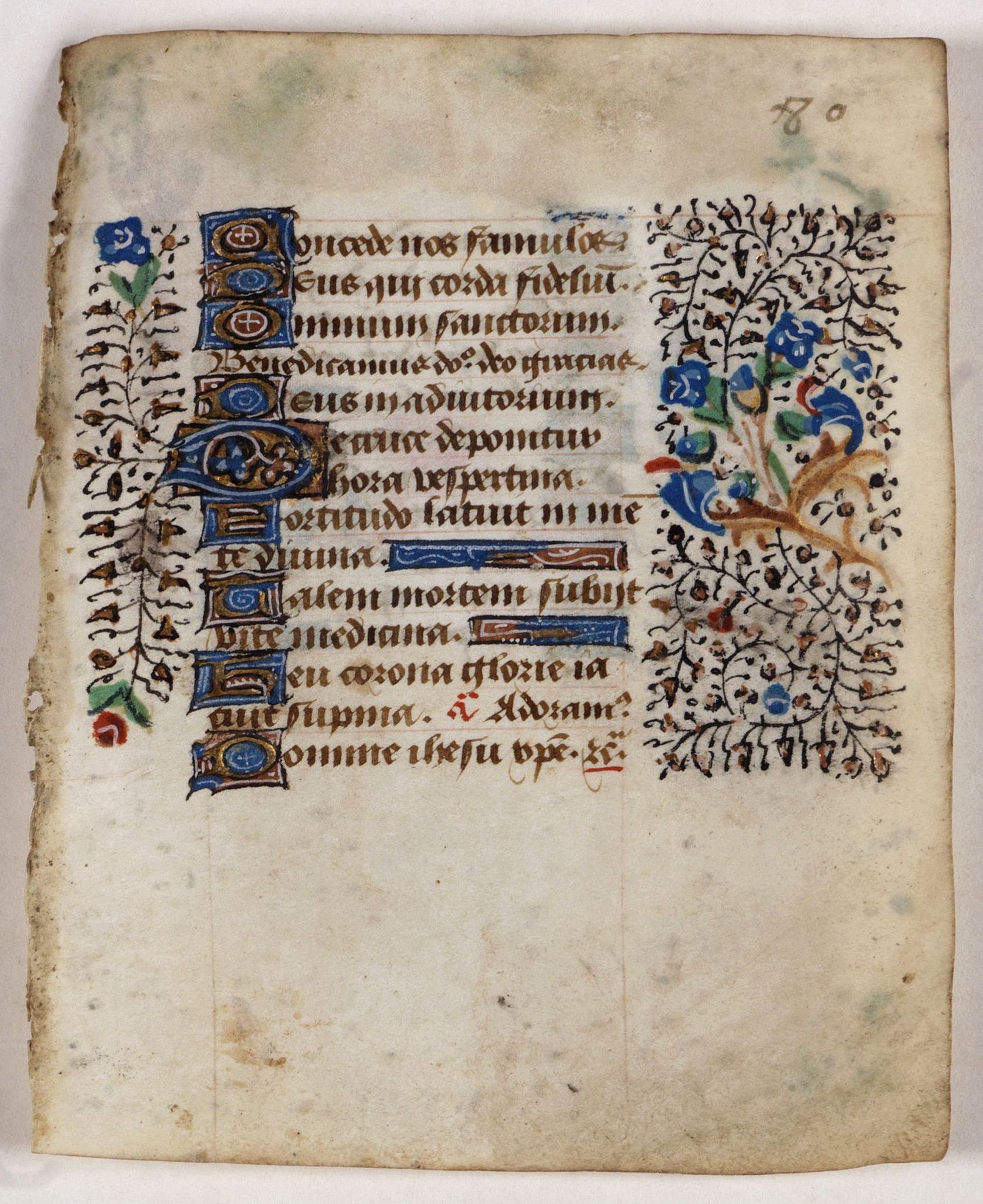 BOOK OF HOURS, Leaf on vellum from a manuscript Book of Hours., antique map, old maps