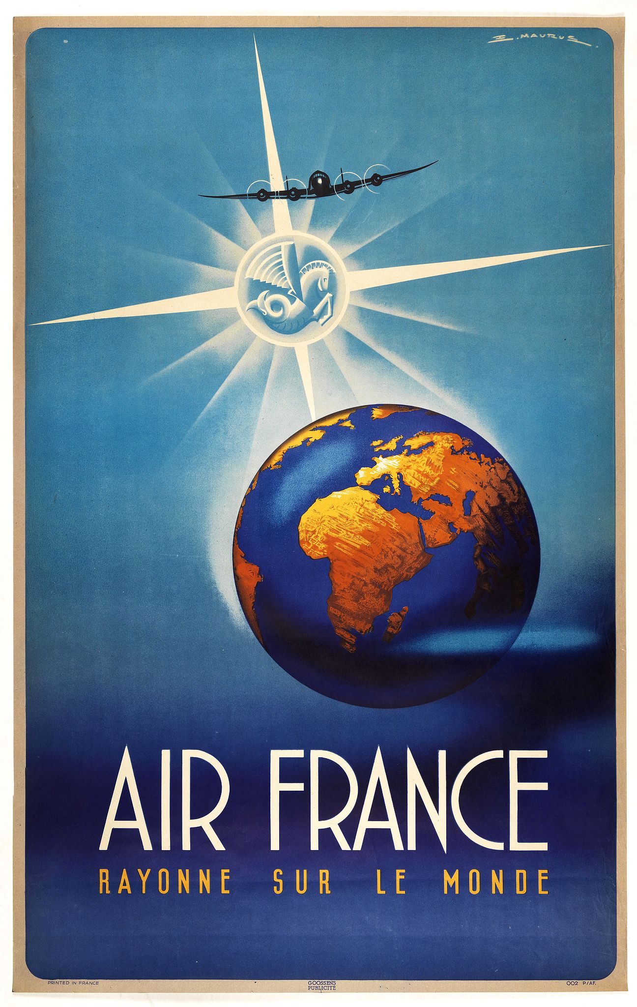 MAURUS. / AIR FRANCE, Rayonne sur le monde., antique map, old maps