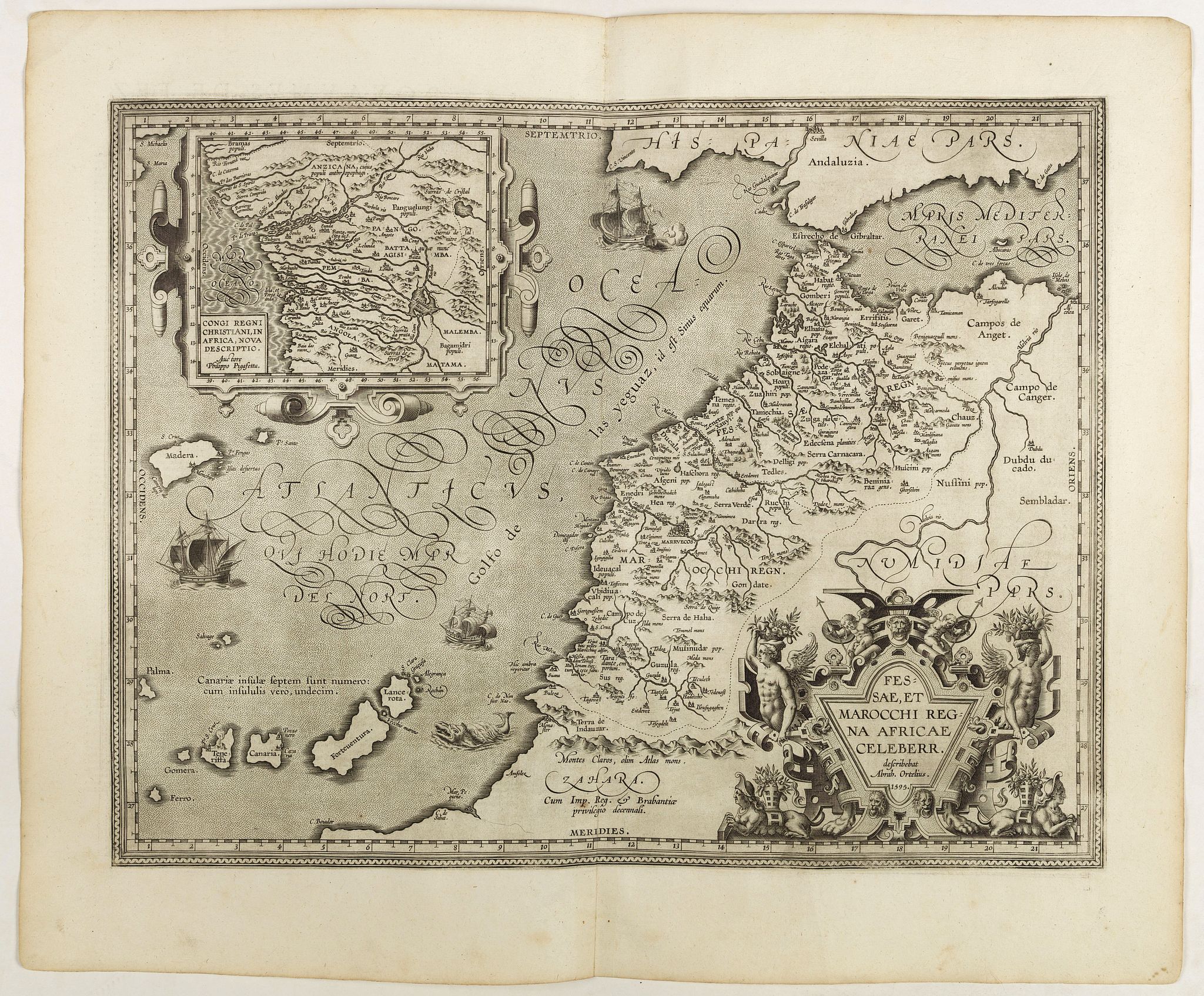 ORTELIUS, A., Fessae et Marocchi regna Africae celeberr., antique map, old maps