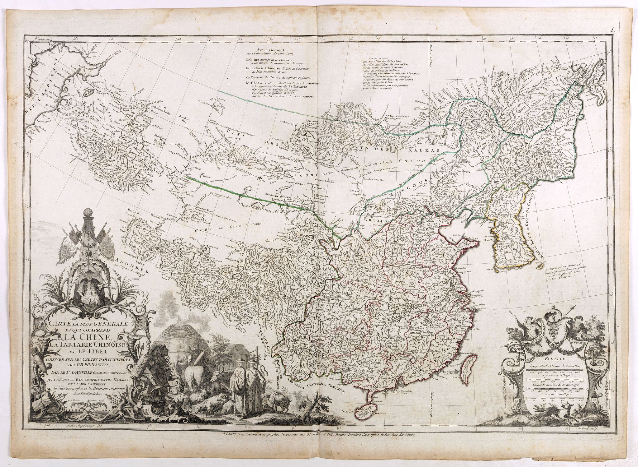 D'ANVILLE, J-B., Carte la plus generale et qui comprend la Chine, la Tartarie chinoise et le Tibet. . ., antique map, old maps