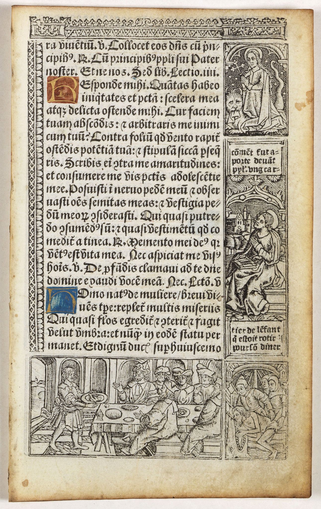 PRINTED BOOK OF HOURS (Use of Rome)., Leaf on vellum from a printed Book of Hours In Latin and French., antique map, old maps