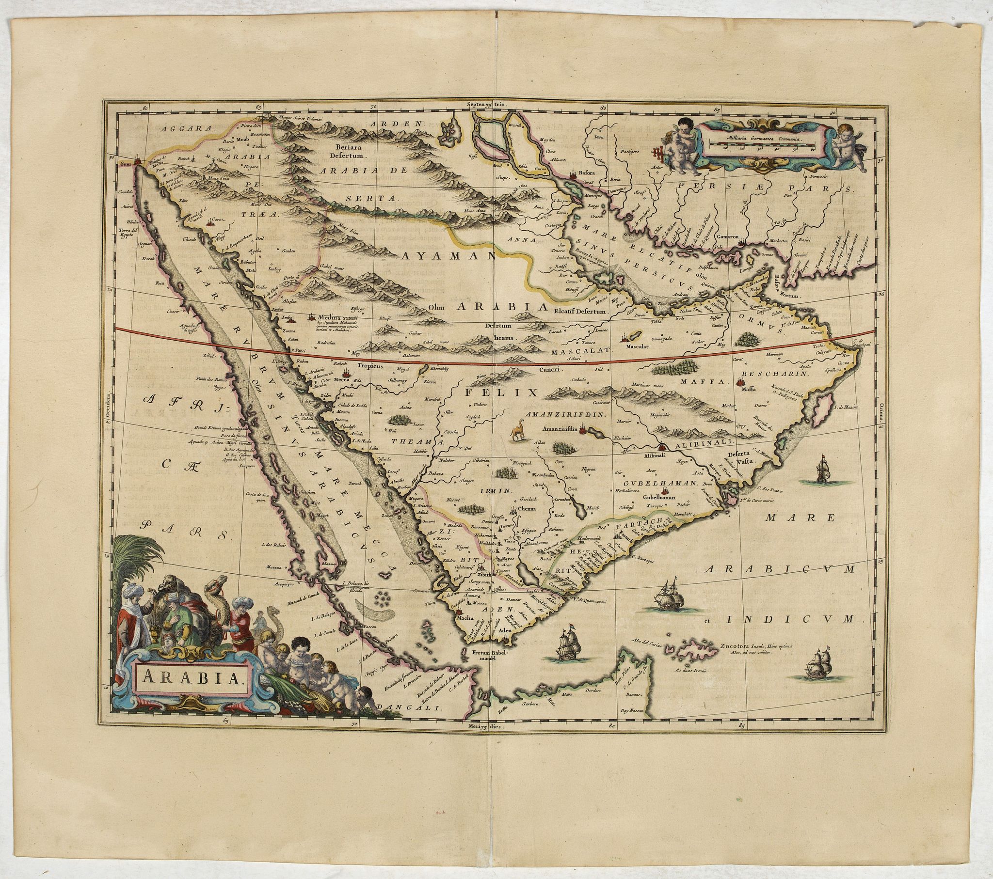 BLAEU, J., Arabia., antique map, old maps
