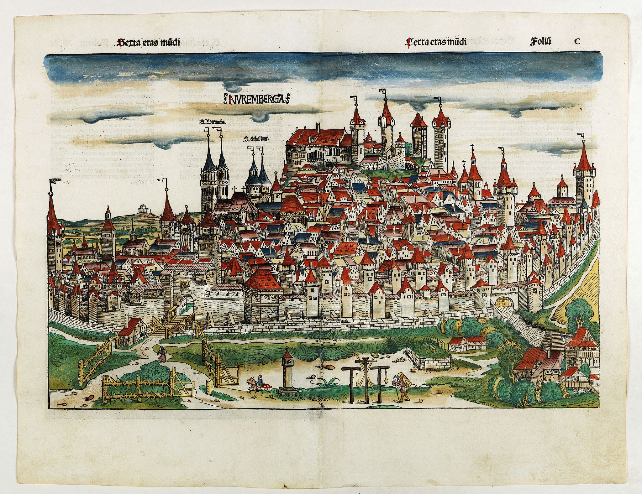 SCHEDEL, H., Nuremberga. Folio C., antique map, old maps