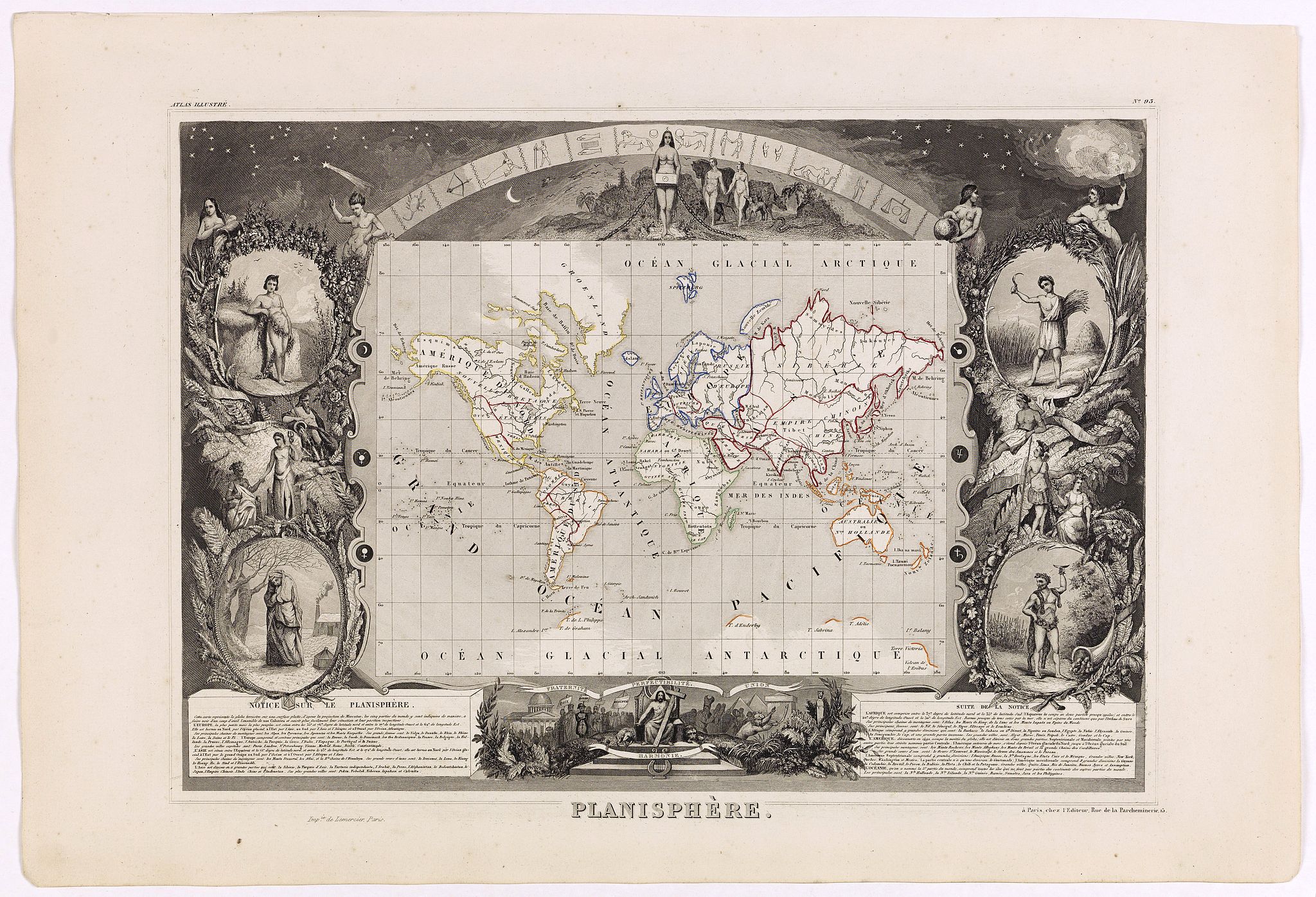LEVASSEUR, V., Planisphère., antique map, old maps