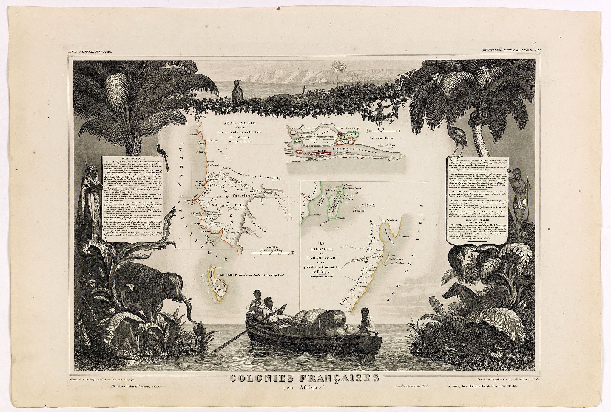 LEVASSEUR, V., Colonies Françaises (en Afrique). N°91., antique map, old maps