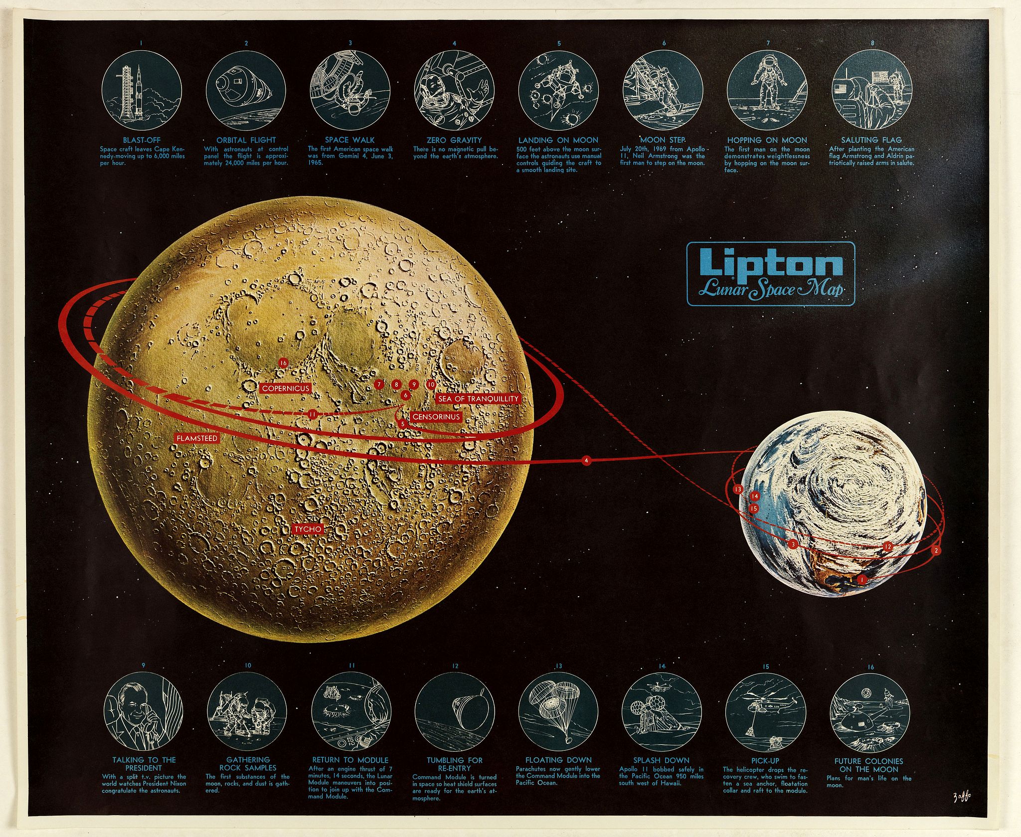 ZAFFO, G.J., LIPTON Lunar Space Map, antique map, old maps