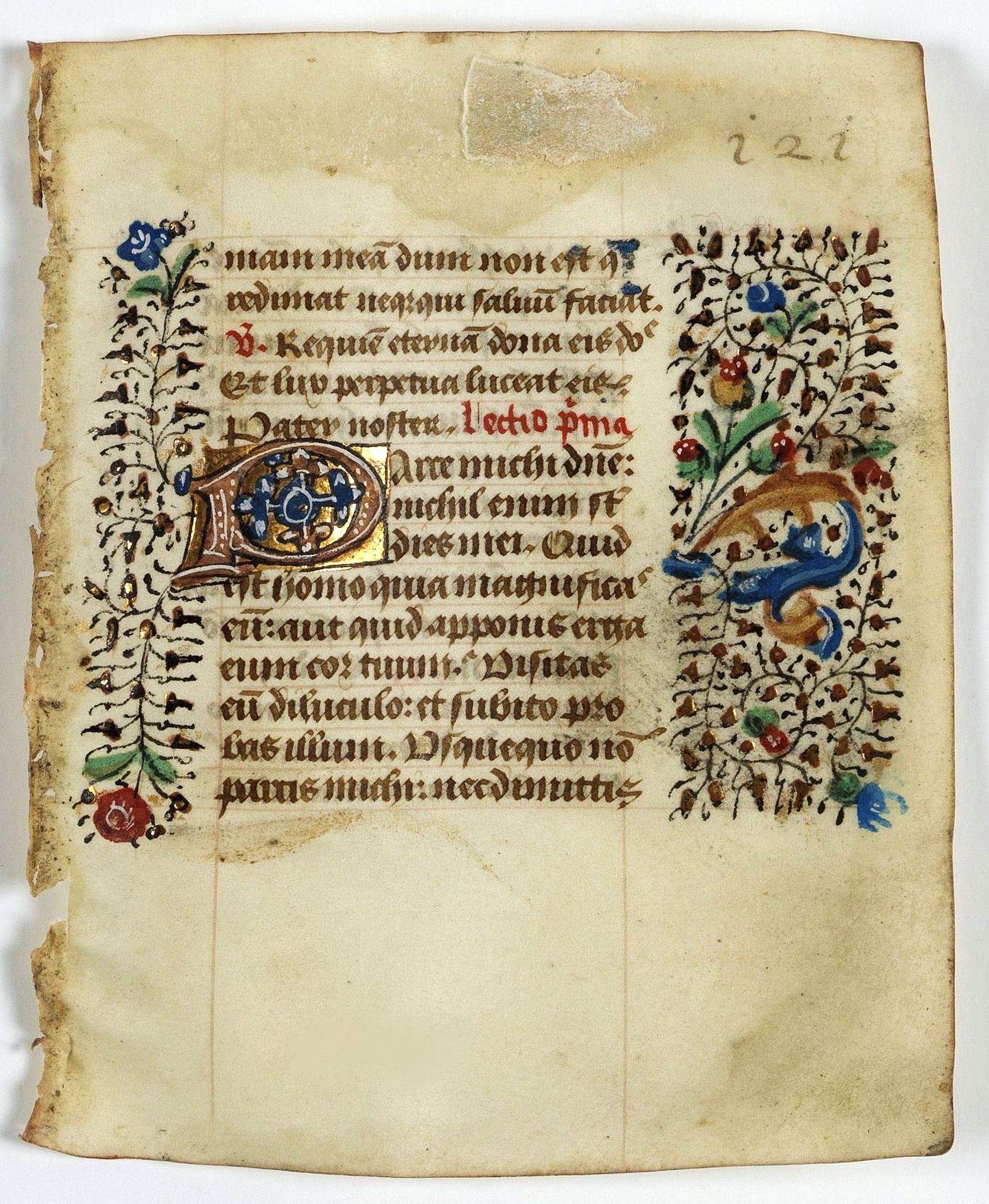 BOOK OF HOURS, Leaf on vellum from a manuscript Book of Hours., antique map, old maps