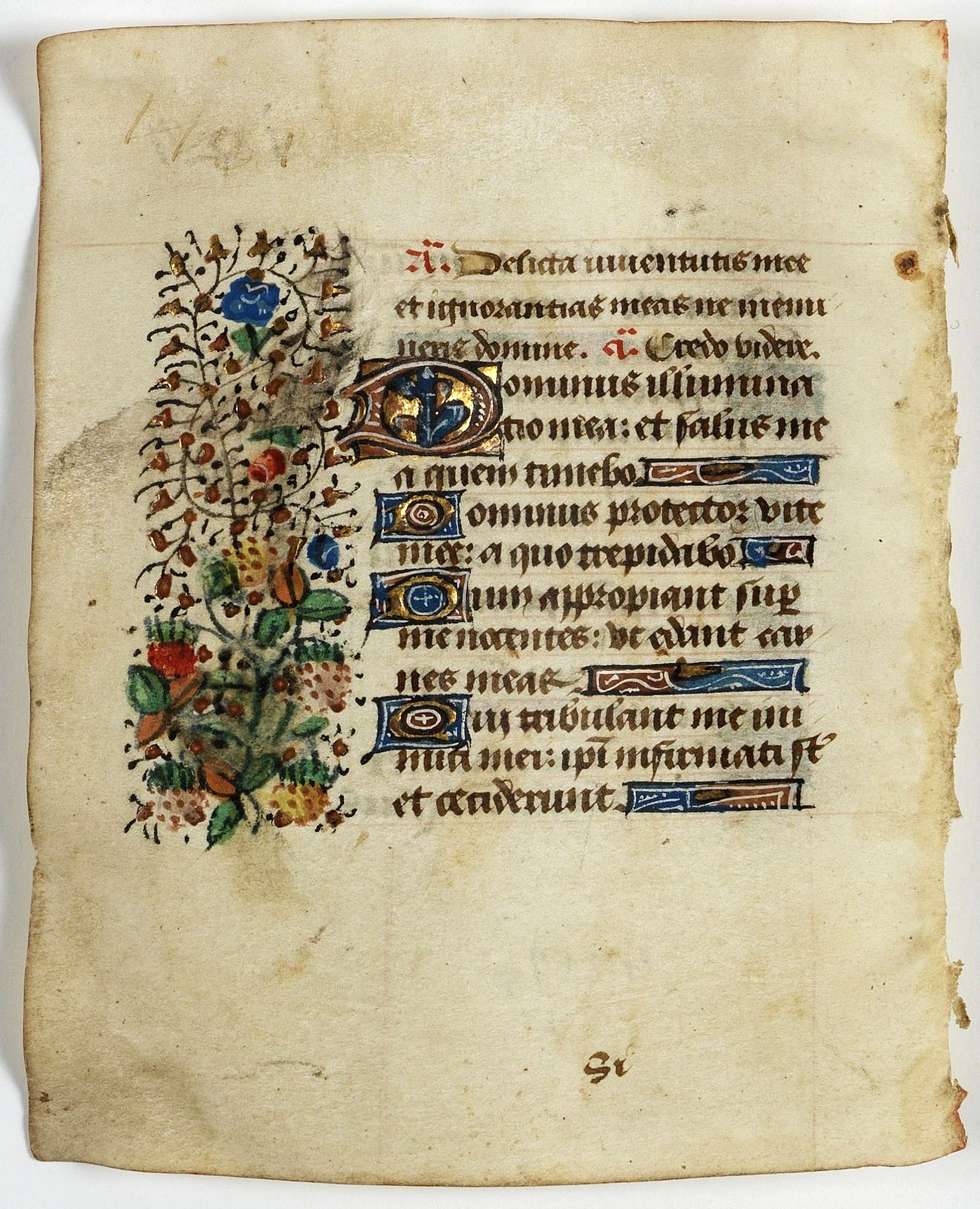 BOOK OF HOURS, Leaf on vellum from a manuscript Book of Hours., antique map, old maps