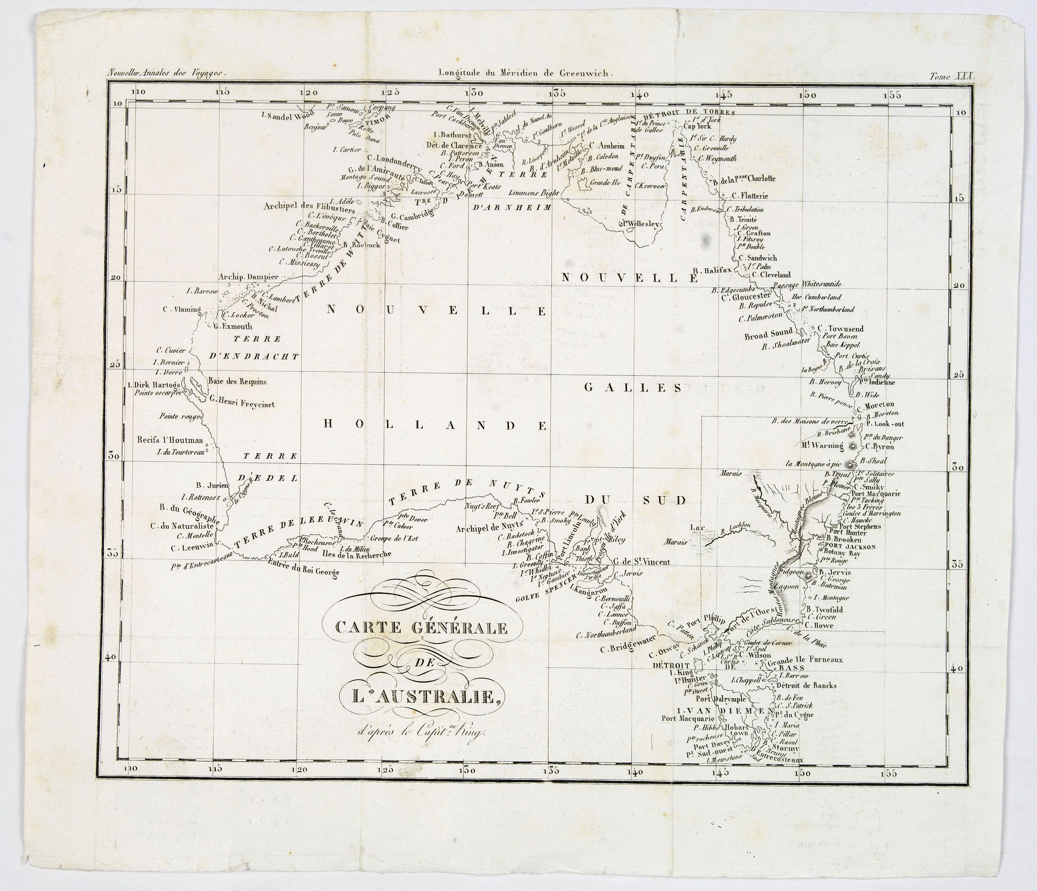 de BLOSSEVILLE, Jules., Carte Generale de L'Australie, d'apres le Capitaine King., antique map, old maps