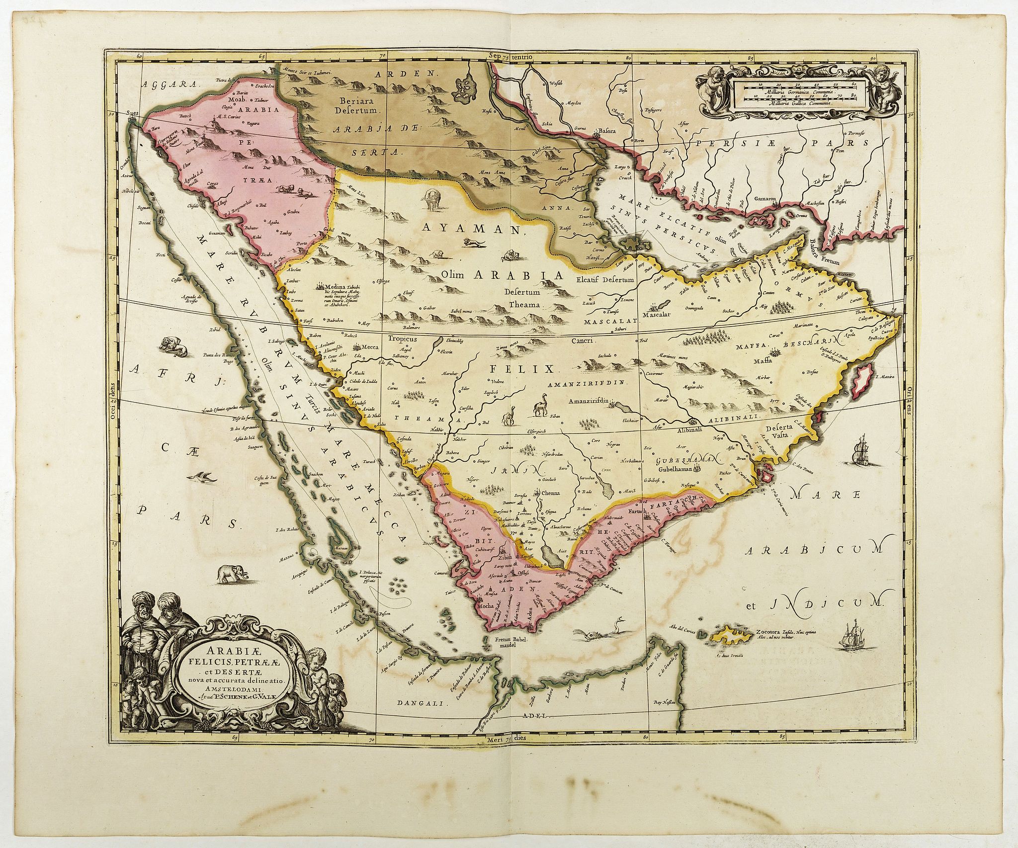 SCHENK, P./ VALK, G., Arabiae Felicis, petrae et desertae., antique map, old maps