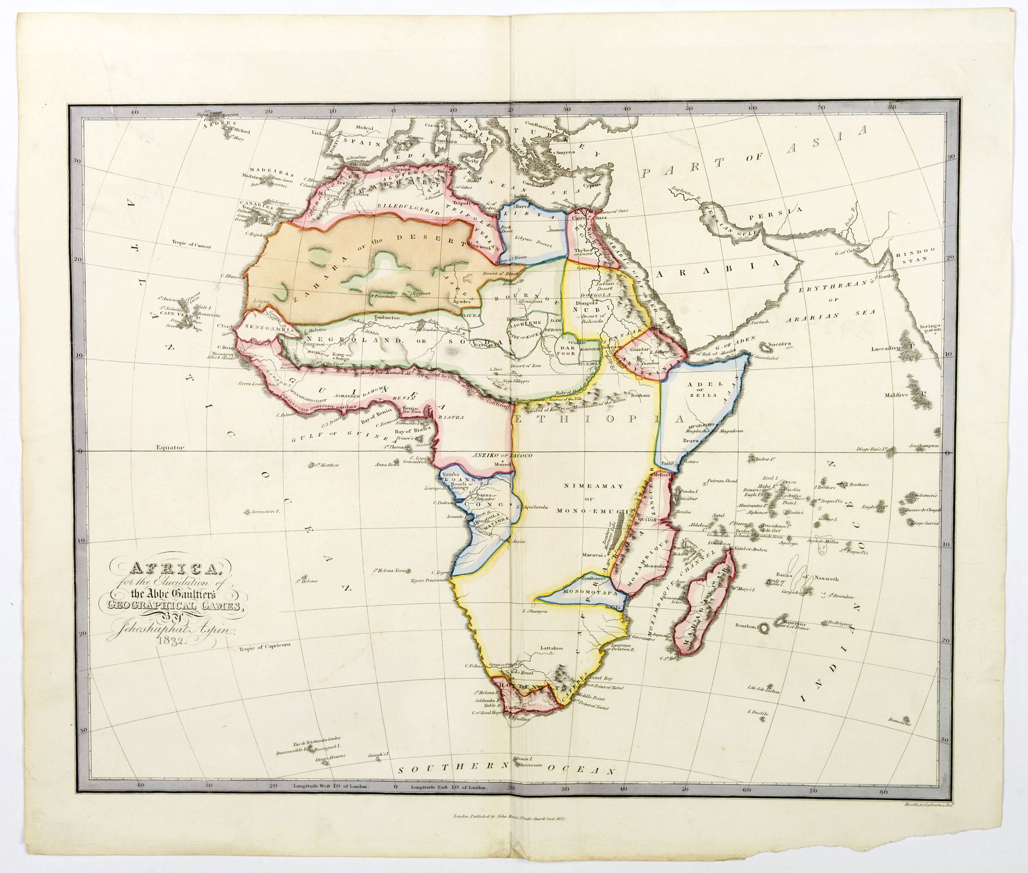 ASPIN, Jehoshaphat., Africa for the Elucification of the Abbe Gaultier's Geographical Games., antique map, old maps