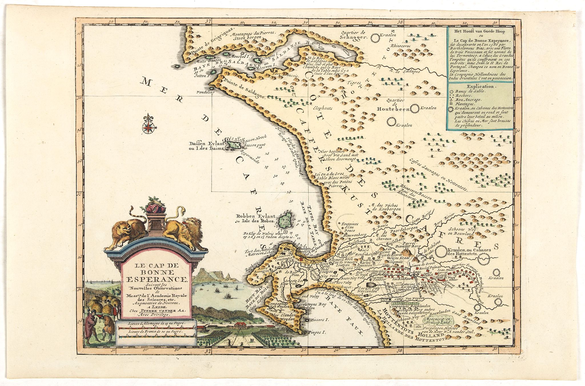 VAN DER AA, P., Le Cap de Bonne Esperance, suivant les nouvelles observations.., antique map, old maps