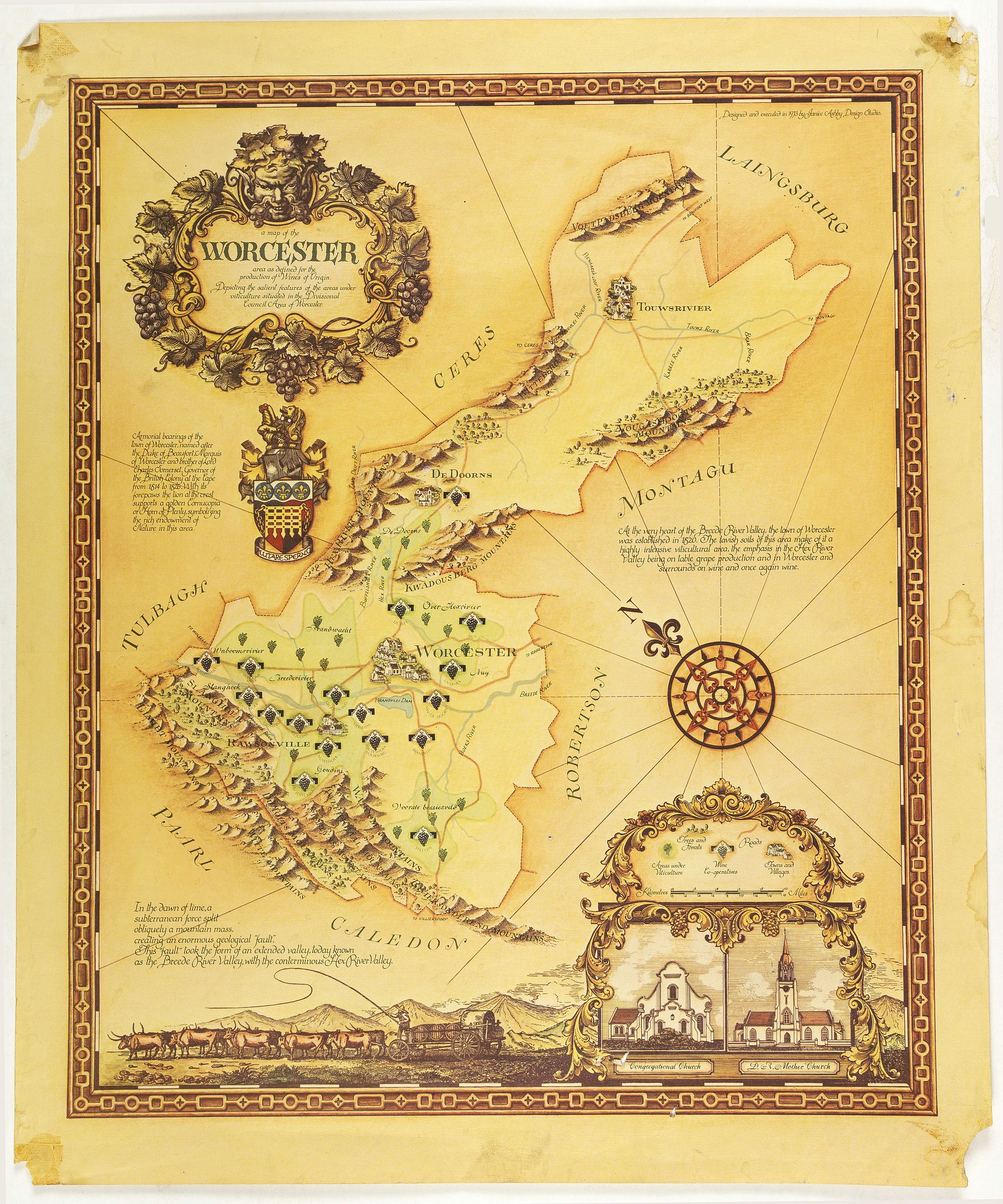 ASHBY, J., A map of the Worcester area as defined for the production of wines of origin . . ., antique map, old maps