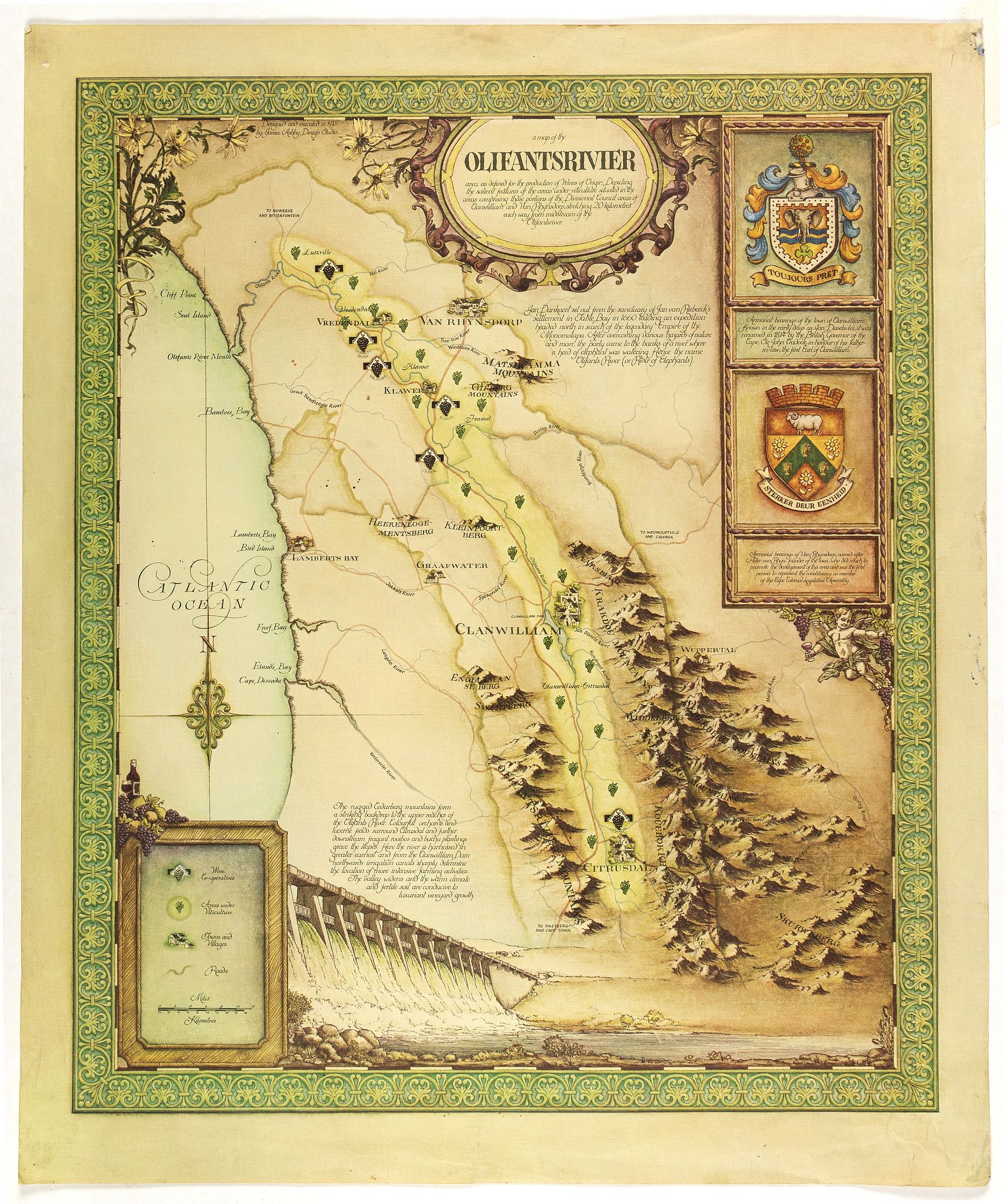 ASHBY, J., A map of the Olifantsrivier area as defined for the production of wines of origin . . ., antique map, old maps