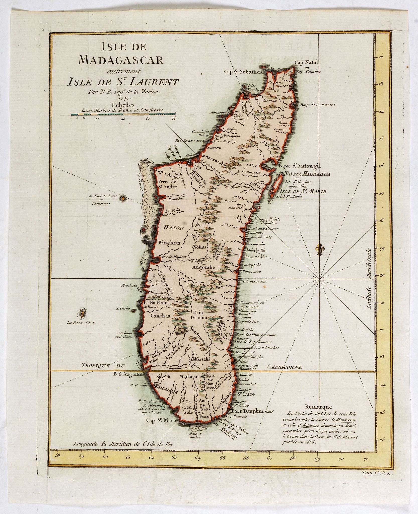 BELLIN, J.N., Isle de Madagascar autrement Isle de St. Laurent . . ., antique map, old maps