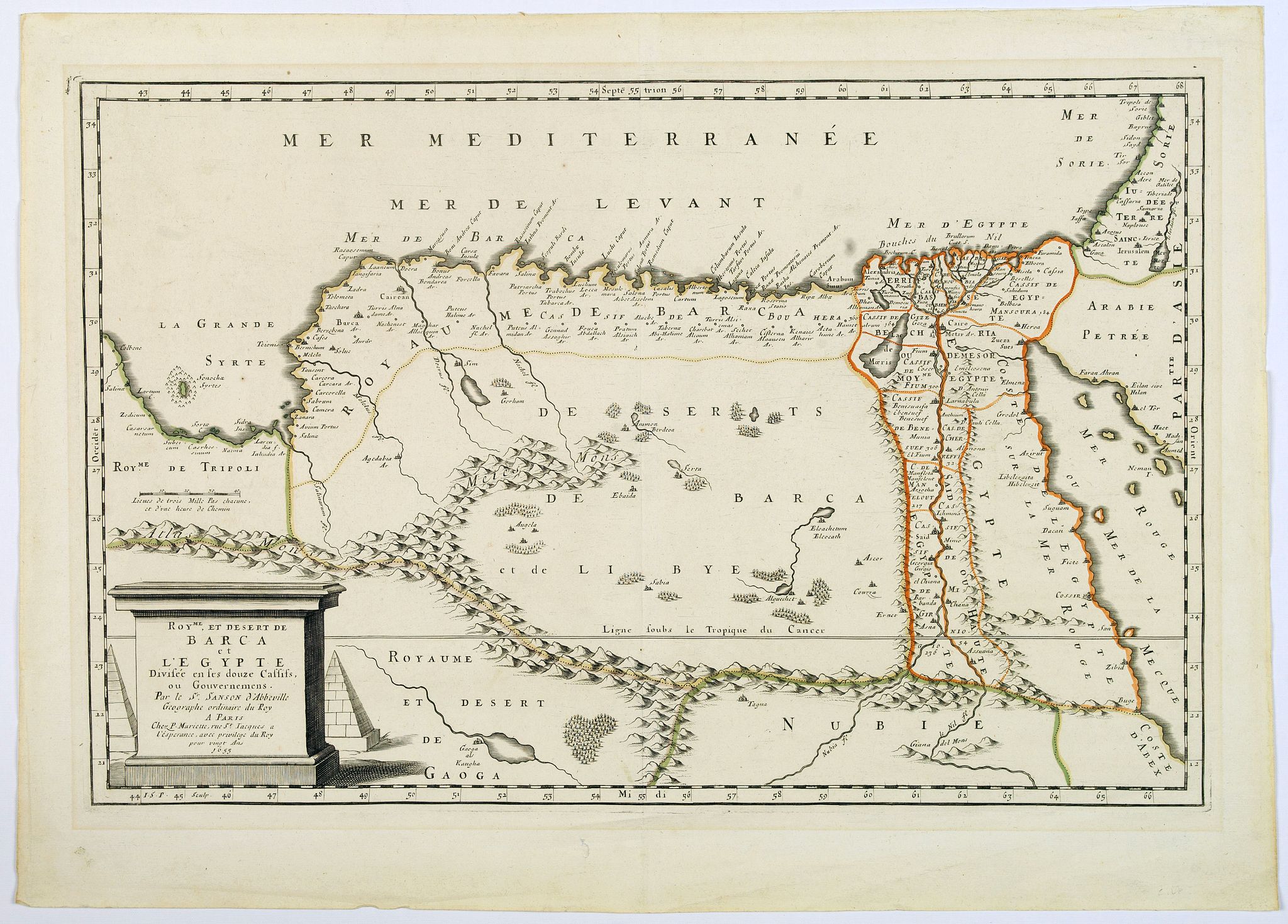 SANSON, N., Royaume et Desert de Barca et L'Egypte. . ., antique map, old maps