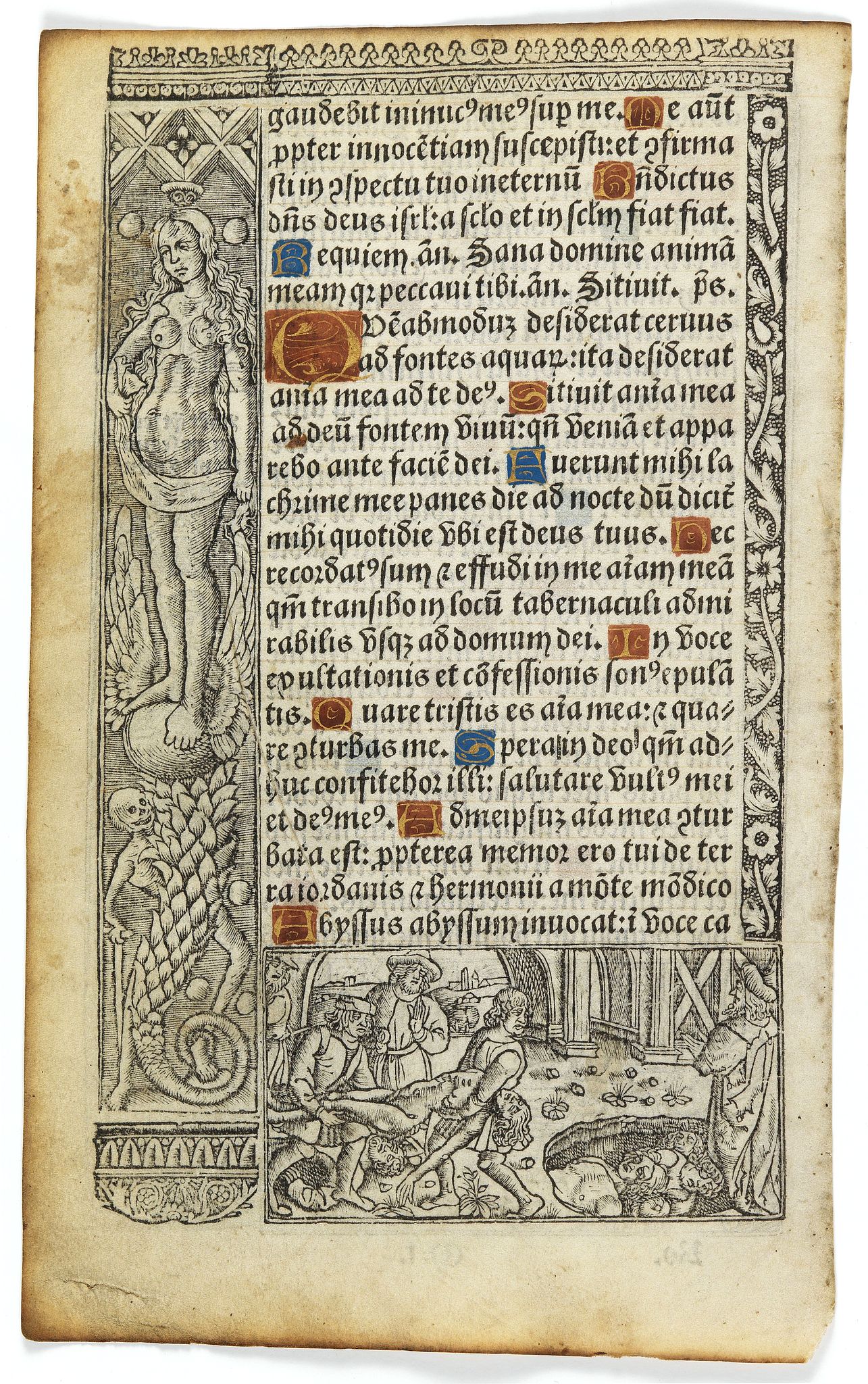 BOOK OF HOURS, Leaf on vellum from a printed Book of Hours., antique map, old maps