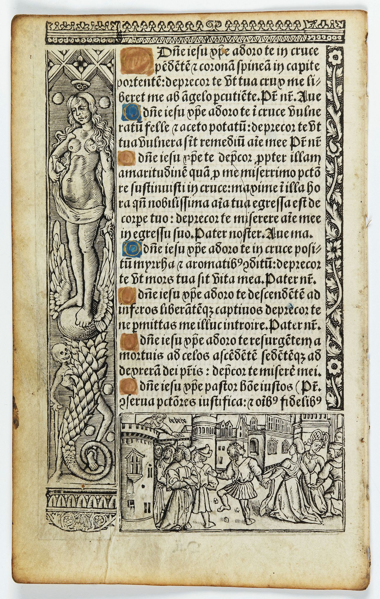 BOOK OF HOURS, Leaf on vellum from a printed Book of Hours., antique map, old maps