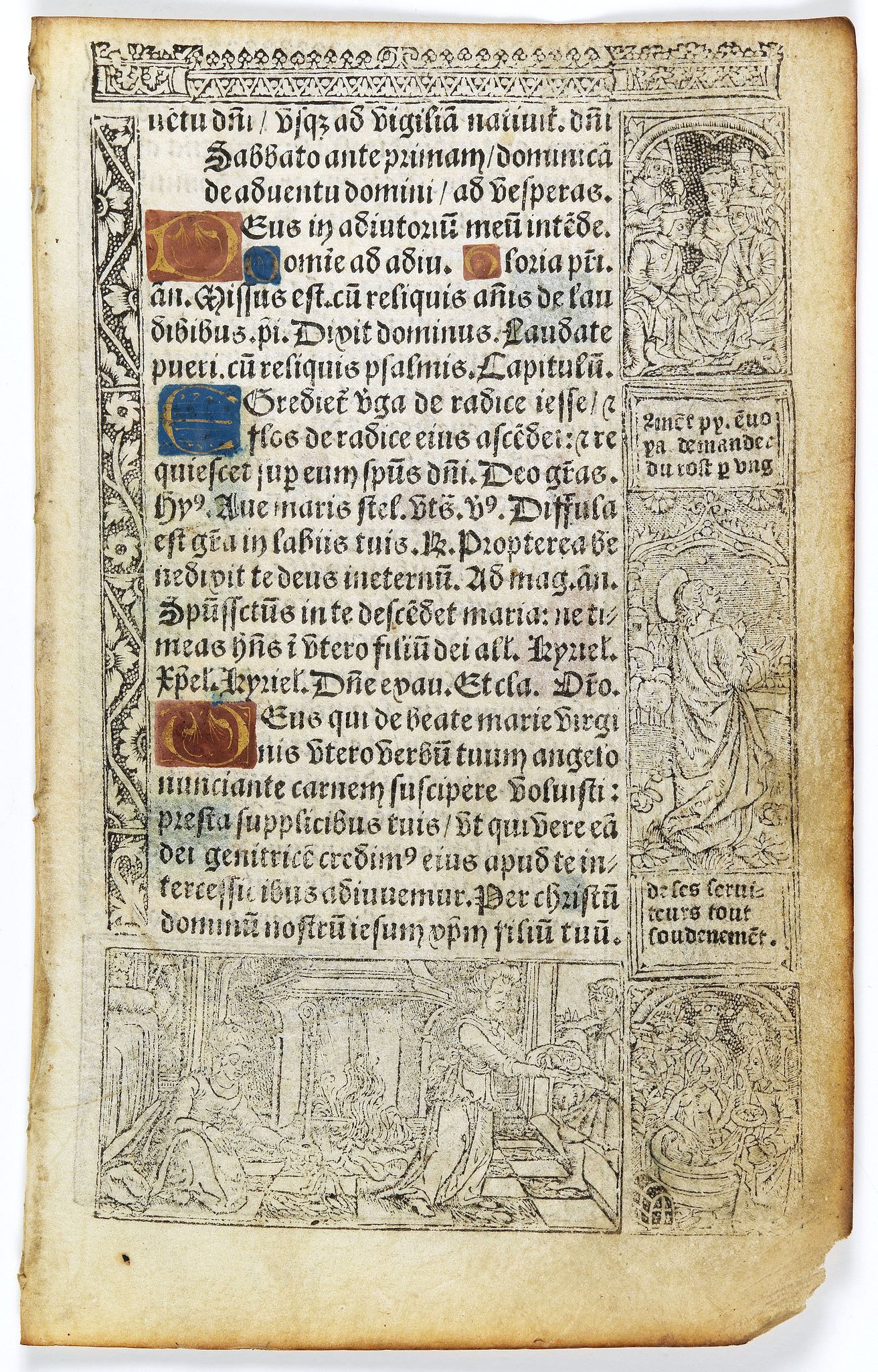 BOOK OF HOURS, Leaf on vellum from a printed Book of Hours., antique map, old maps