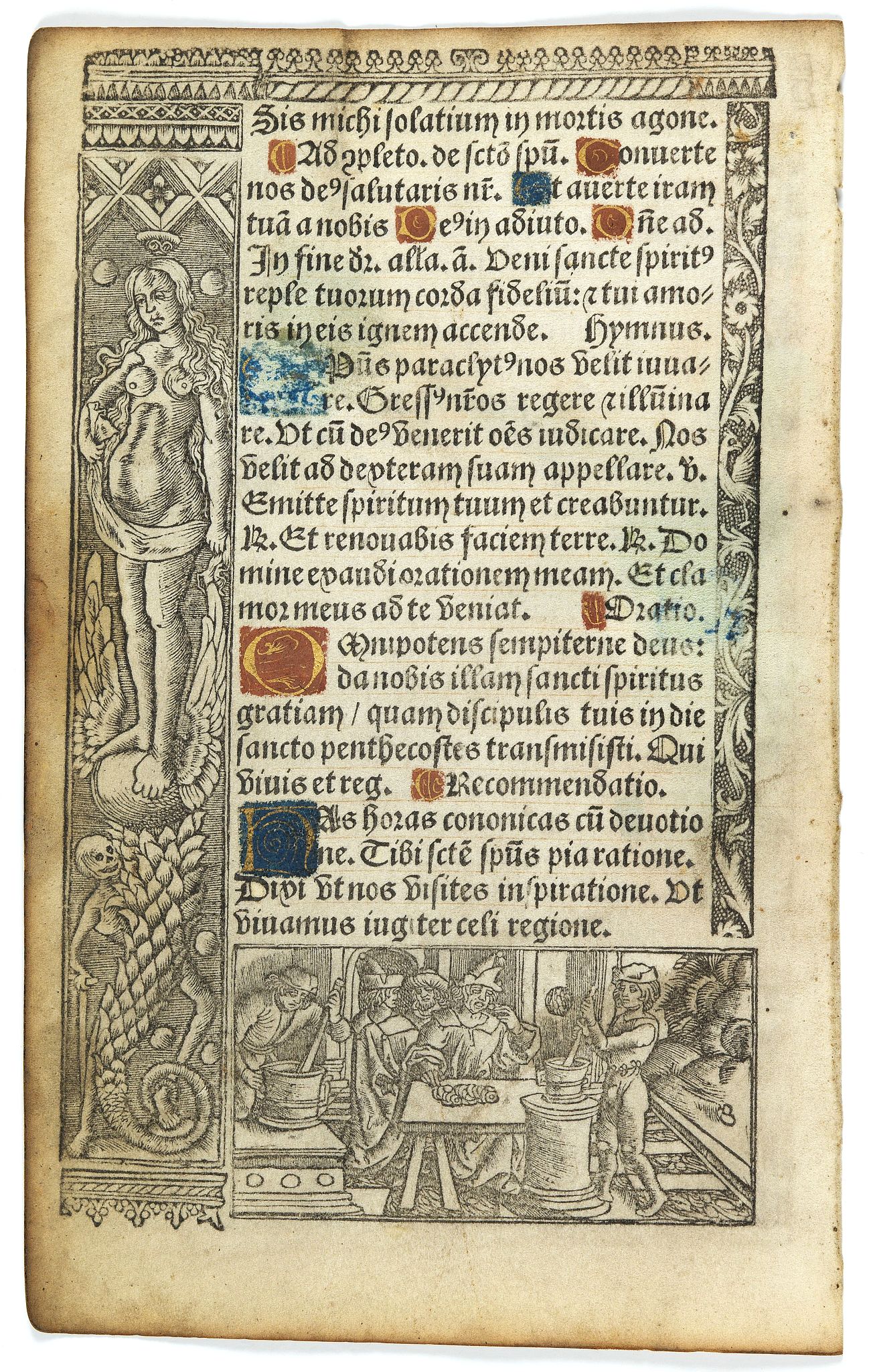 BOOK OF HOURS, Leaf on vellum from a printed Book of Hours., antique map, old maps