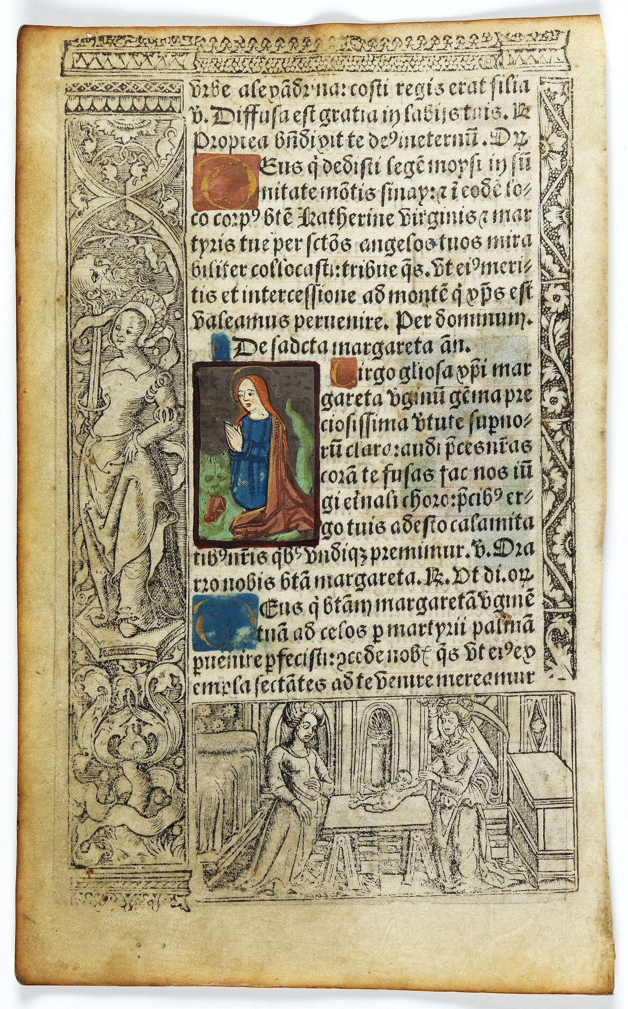 BOOK OF HOURS, Leaf on vellum from a printed Book of Hours., antique map, old maps