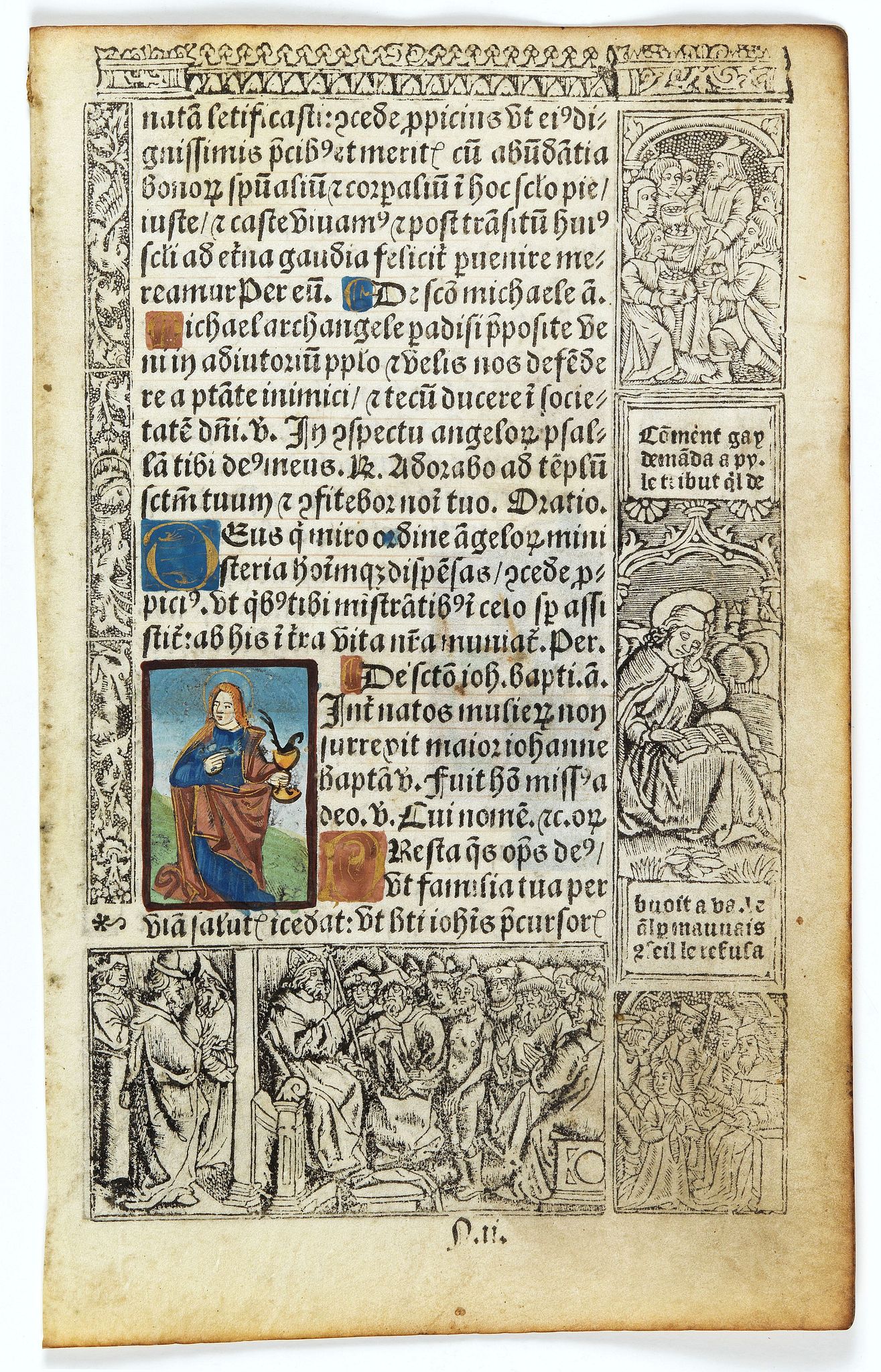 BOOK OF HOURS, Leaf on vellum from a printed Book of Hours., antique map, old maps