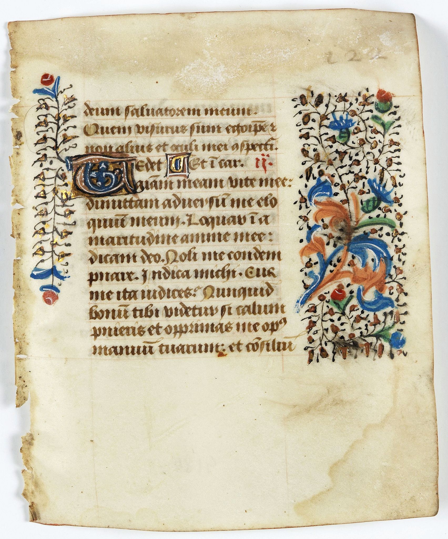 BOOK OF HOURS, Leaf on vellum from a manuscript Book of Hours., antique map, old maps
