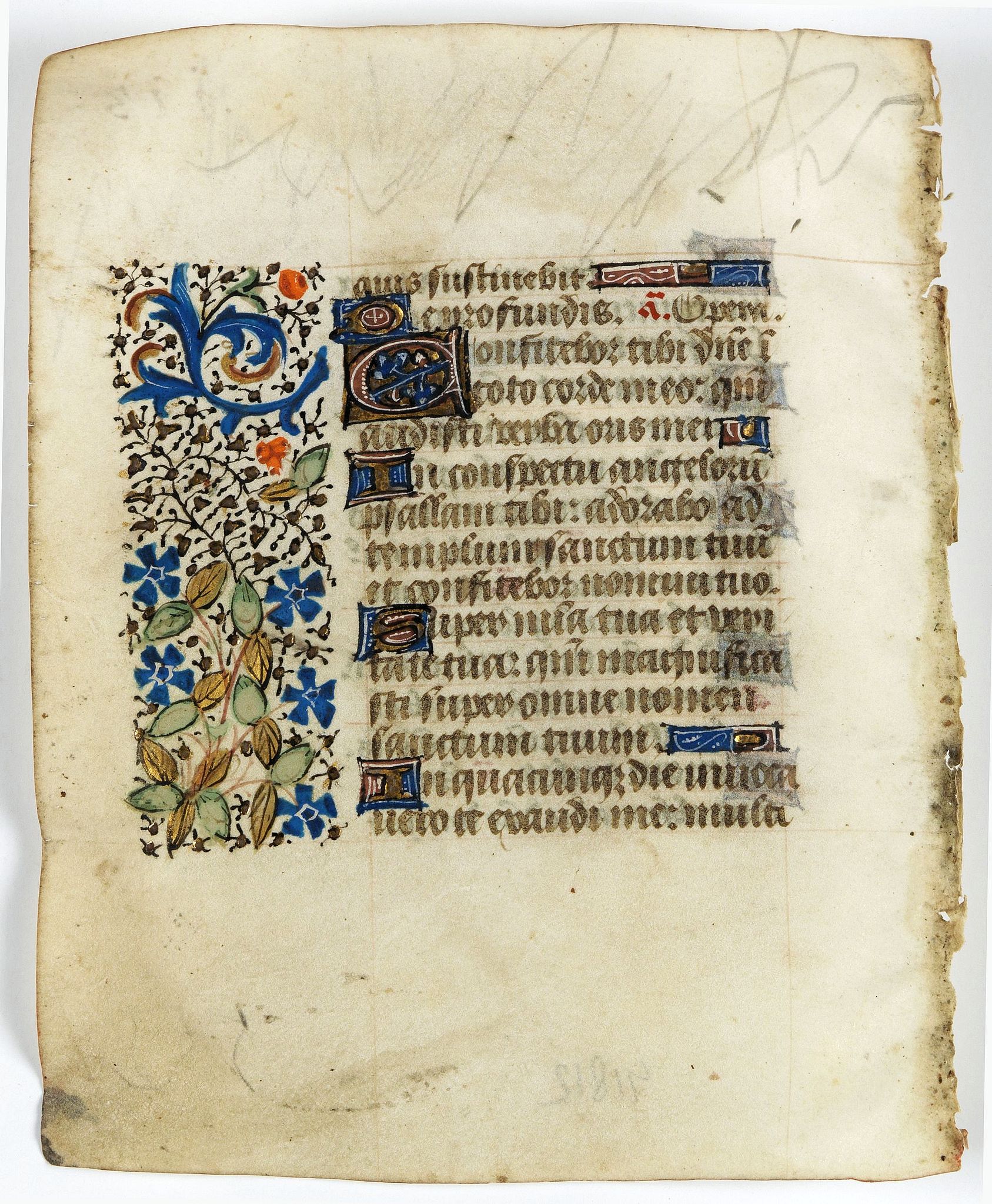 BOOK OF HOURS, Leaf on vellum from a manuscript Book of Hours., antique map, old maps