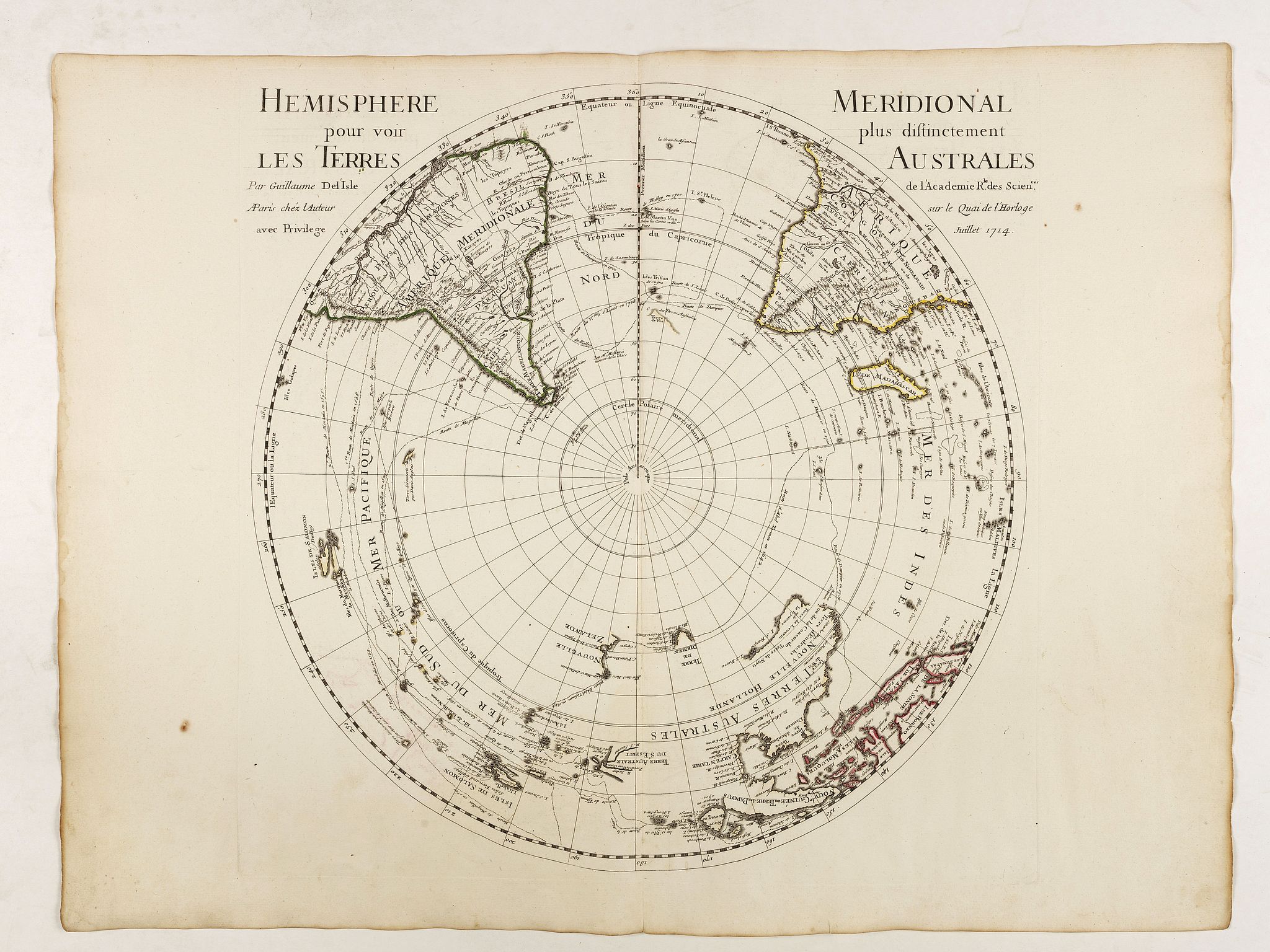 DE L'ISLE, G., Hemisphere meridional pour voir plus distinctement les terres australes. . ., antique map, old maps