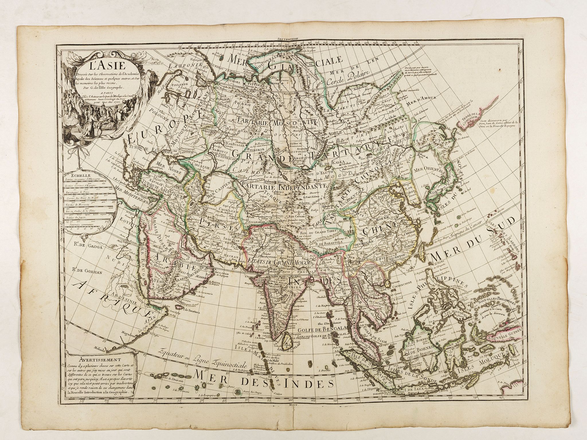 DELISLE, G., Carte de l'Asie dresse´e sur les observations de l'Academie Royale des Sciences . . ., antique map, old maps