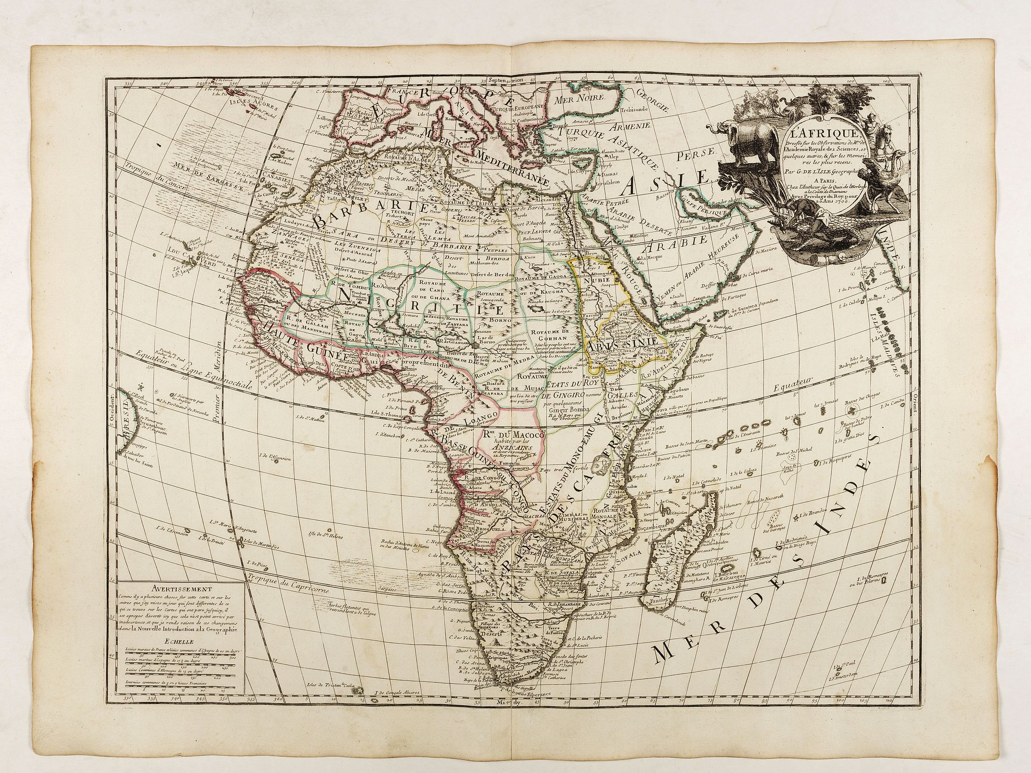 De L'ISLE, G., L'Afrique dressée sur les observations de Mr de l'Académie Royale des Sciences. . ., antique map, old maps