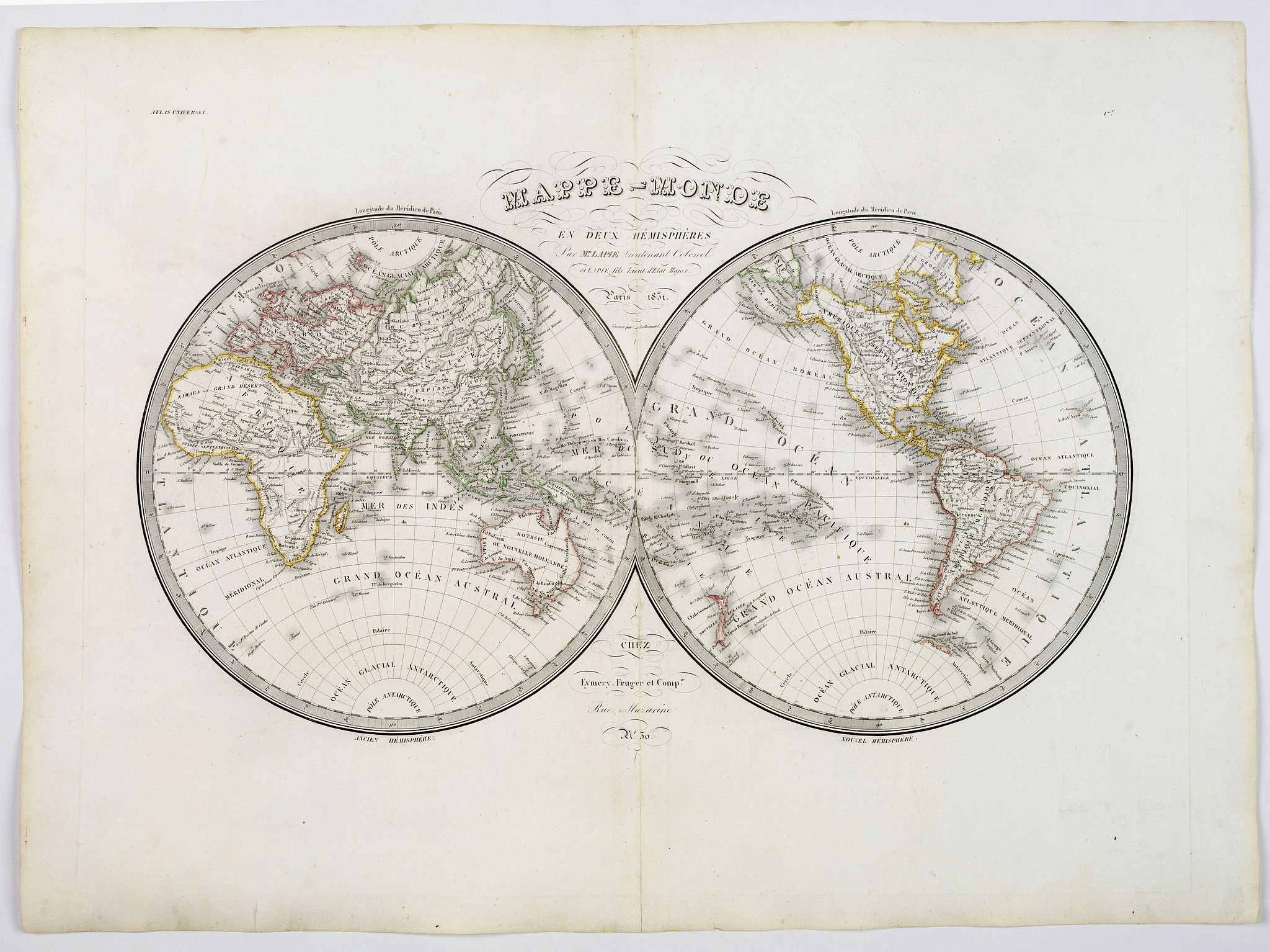 LAPIE, M., Mappe-Monde en deux hemispheres., antique map, old maps