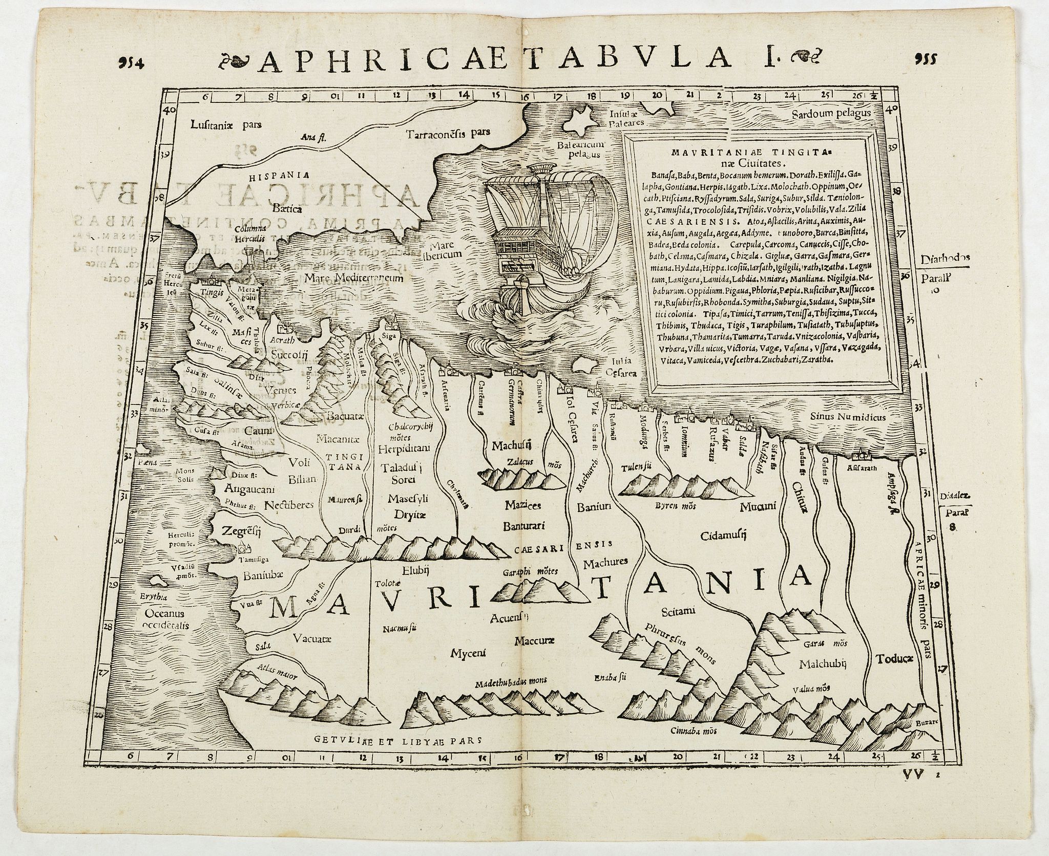 STRABO / MUNSTER, S., Aphricae Tabula I. (Mauritania - present-day Morocco, Algeria, and Tunisia.), antique map, old maps