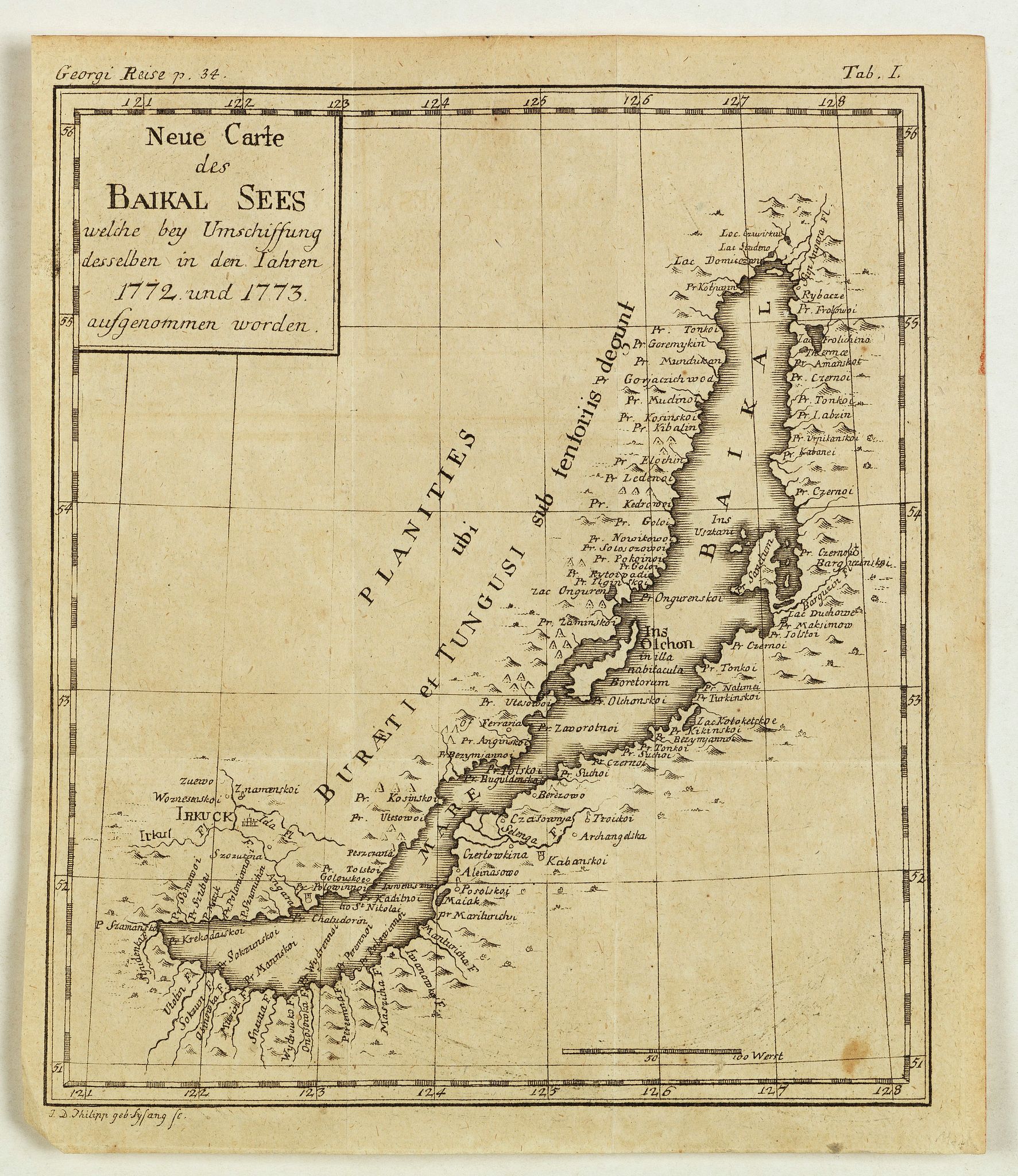 SYSANG, J. D., Neue Carte des Baikal Sees welche bey Umschiffung desselben in den Iahren 1773 und 1773 aufgenommen worden., antique map, old maps