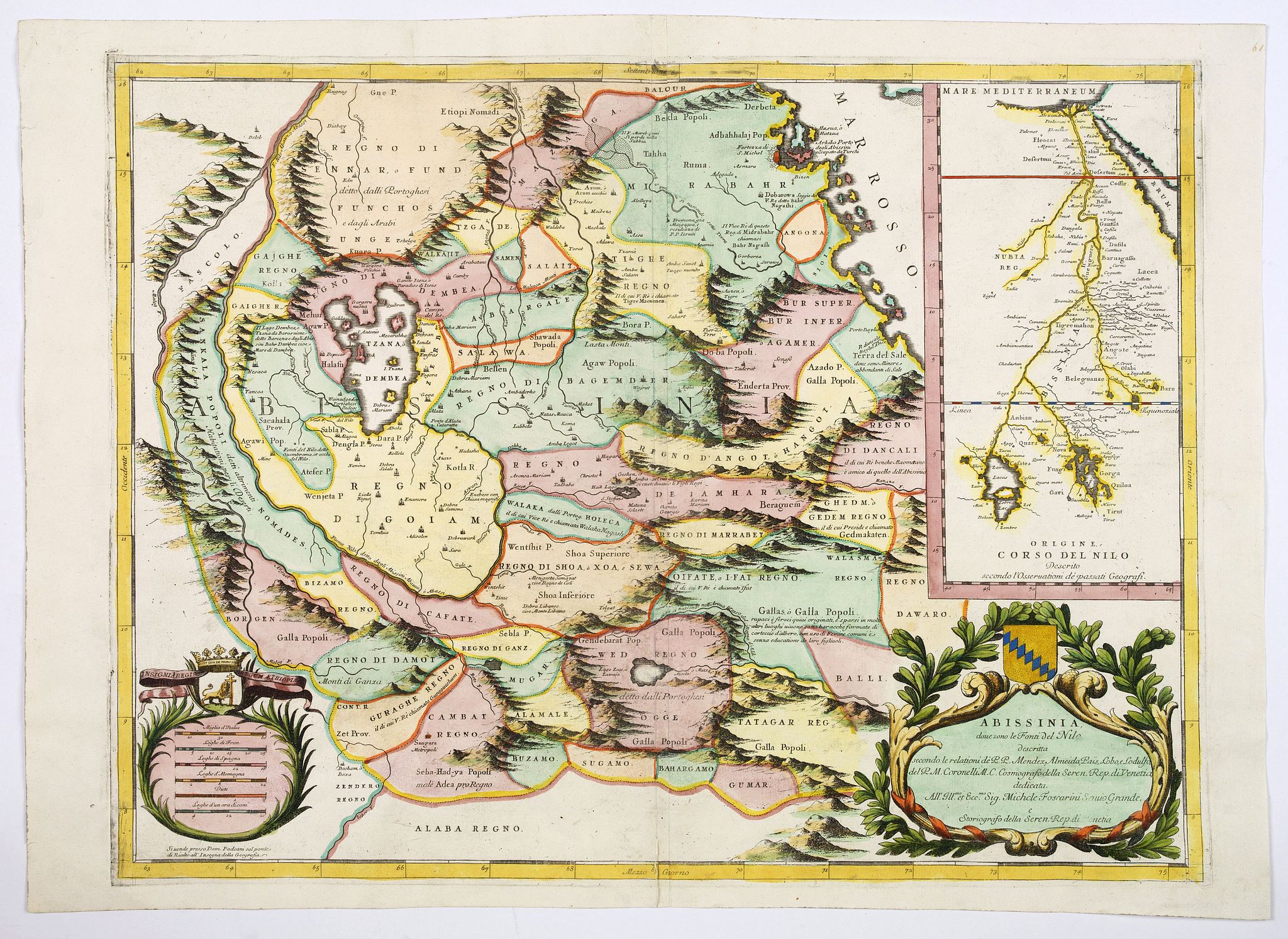 CORONELLI,V.M., Abissinia, doue sono le Fonti del Nilo., antique map, old maps