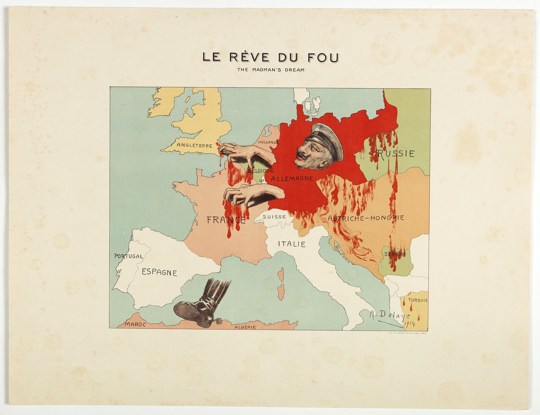 DELAYE, A., Le Rève du Fou. The madman’s dream., antique map, old maps