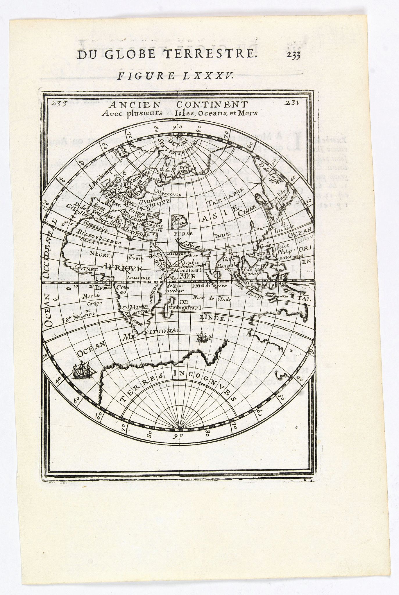 MALLET, A.M., Ancien Continent avec plusieurs Isles Oceans et Mers., antique map, old maps