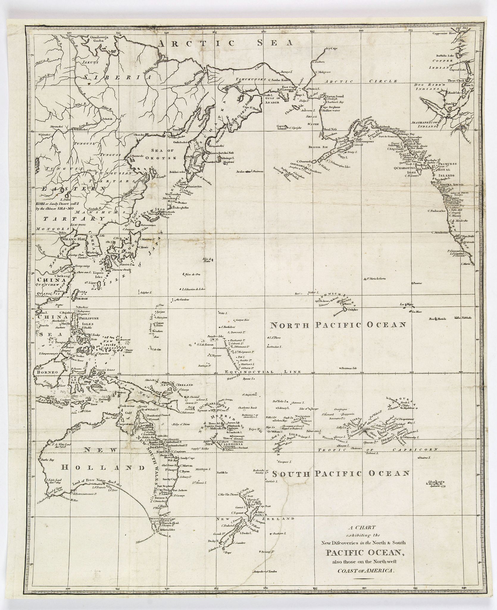 BLEW, J., A Chart exhibiting the New Dicoveries in the North & South Pacific Ocean, also those on the Northwest Coast of America., antique map, old maps