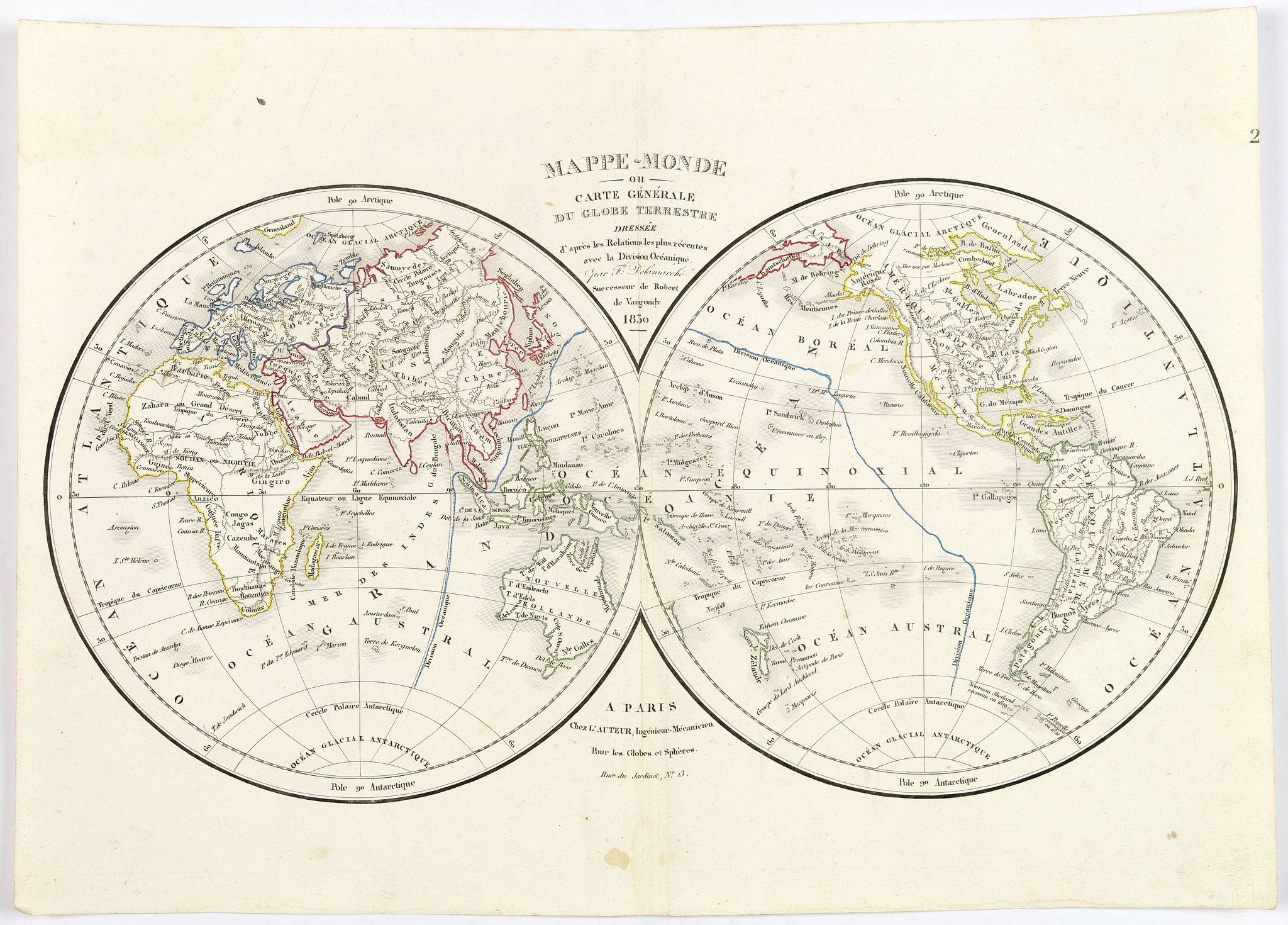 DELAMARCHE, F., Mappe-Monde ou Carte Générale du Globe Terrestre., antique map, old maps