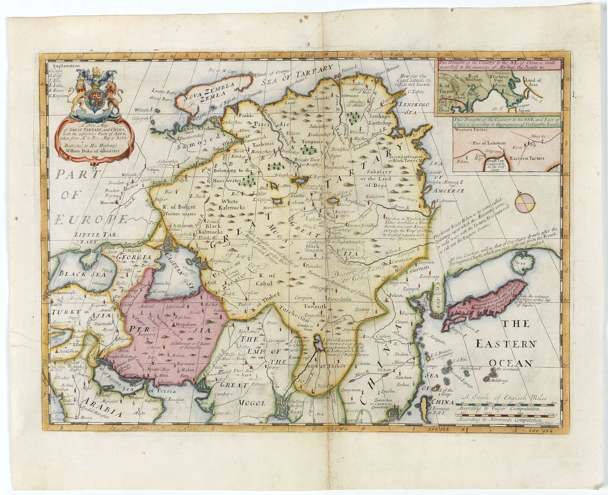 WELLS, E., A New Map of Great Tartary and China with the adjoining parts of Asia…, antique map, old maps