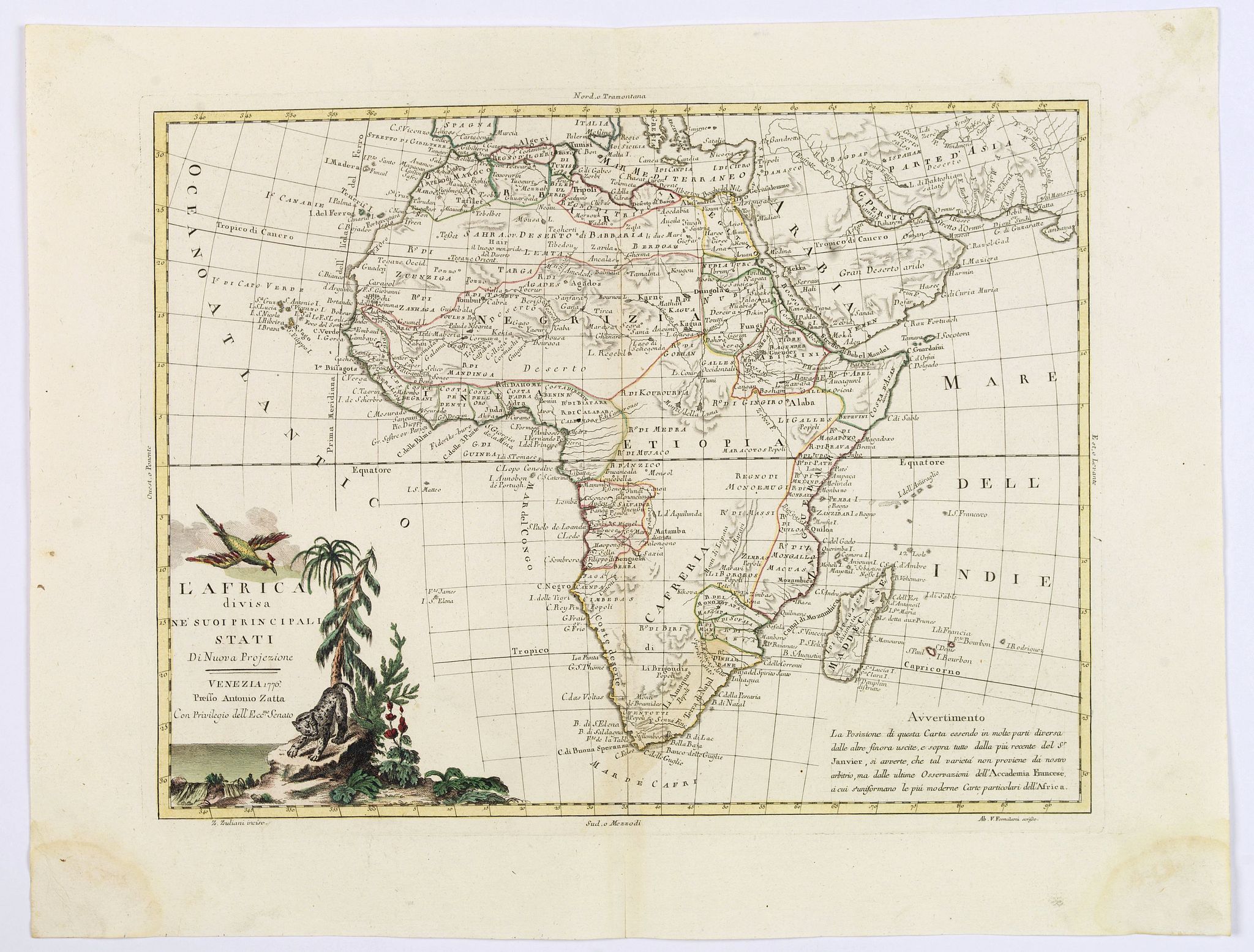 ZATTA, A., L'Africa divisa ne'suoi principali Stati di Nuova Projezione., antique map, old maps