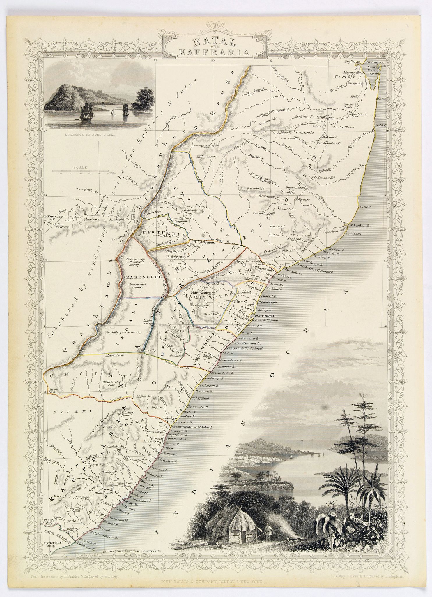 TALLIS, John., Natal and Kaffraria., antique map, old maps