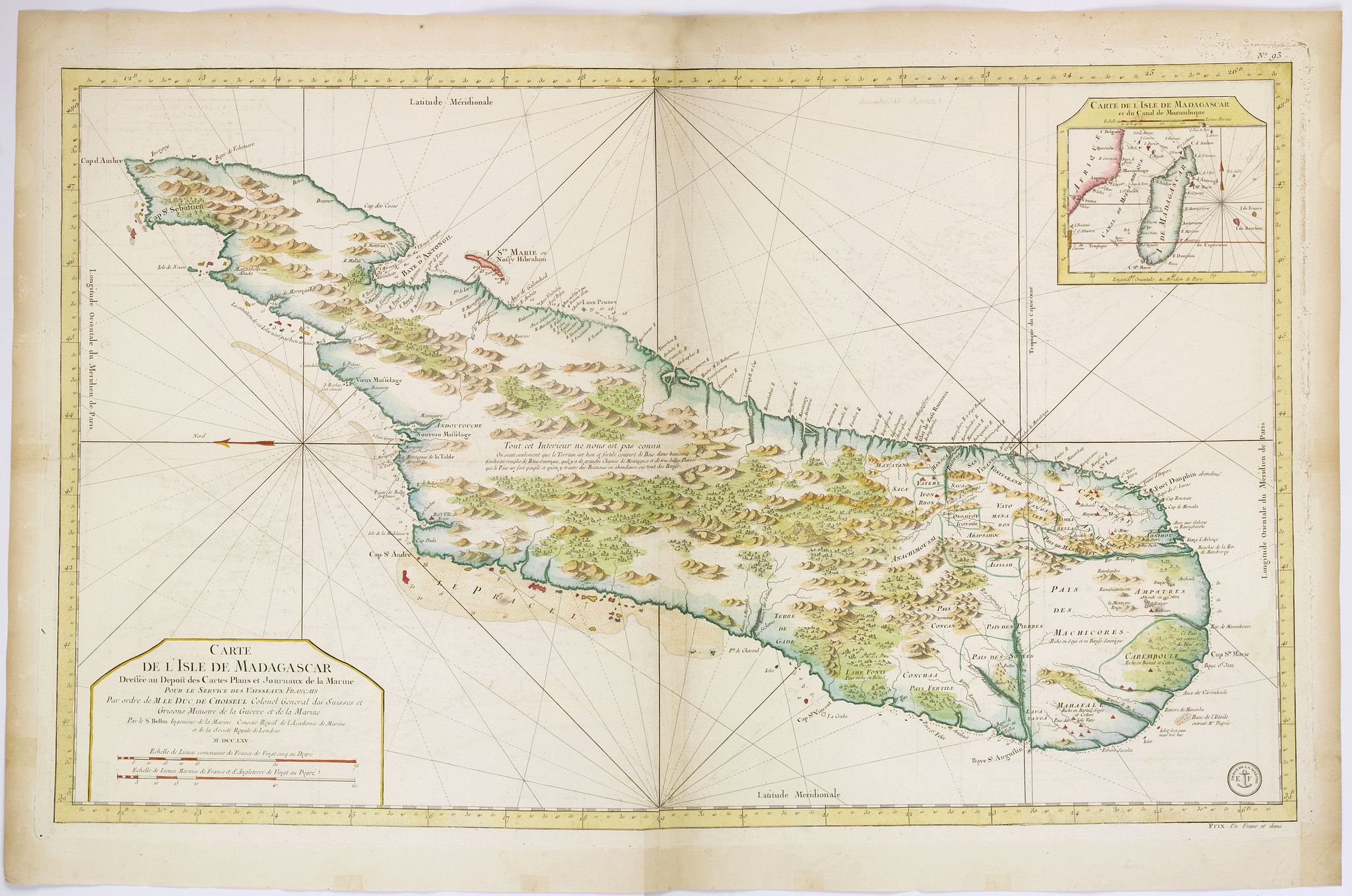BELLIN, J.N., Carte de L'Isle de Madagascar. . ., antique map, old maps