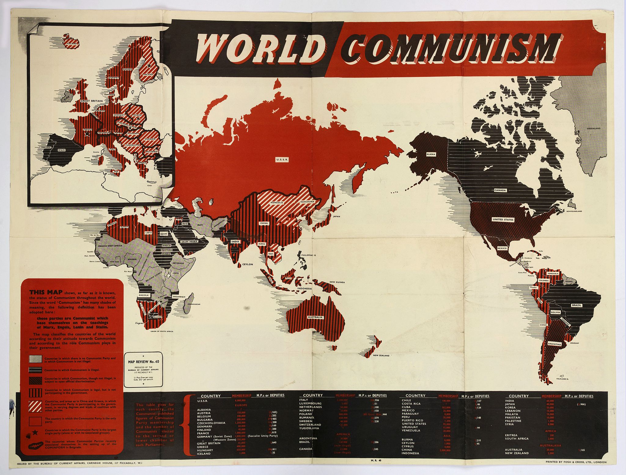 THE BUREAU OF CURRENT AFFAIRS., World Communism., antique map, old maps