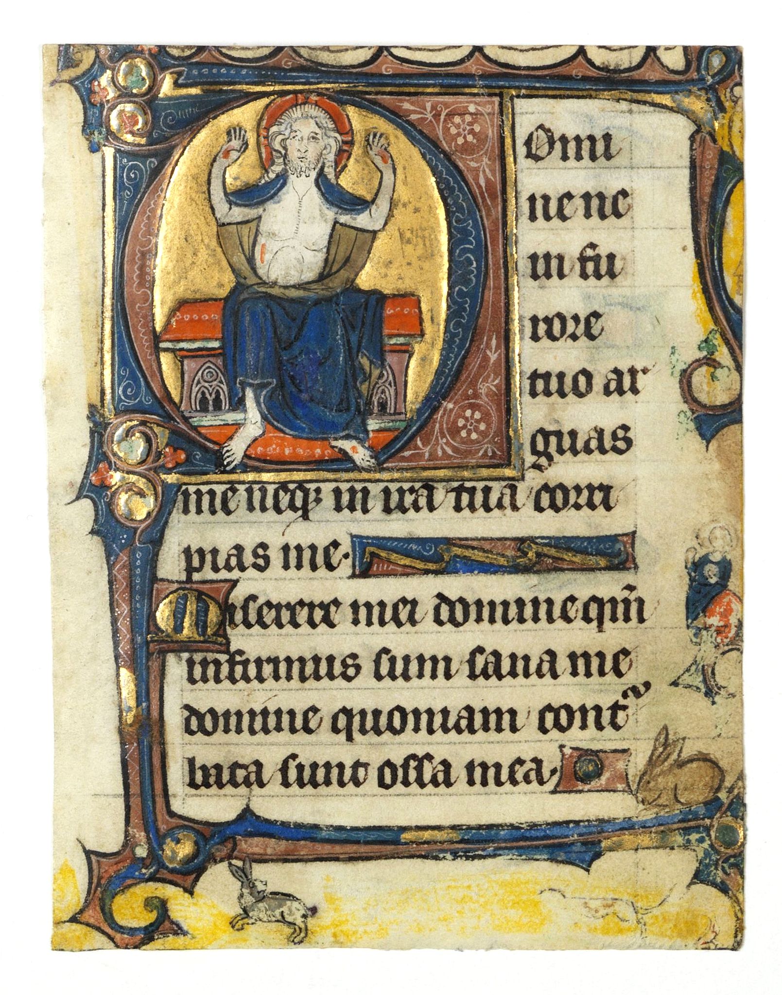 ANONYMOUS, Page from a Psalter with historiated miniature of Christ enthroned, blessing with outstretched arms, as Salvator Mundi., antique map, old maps