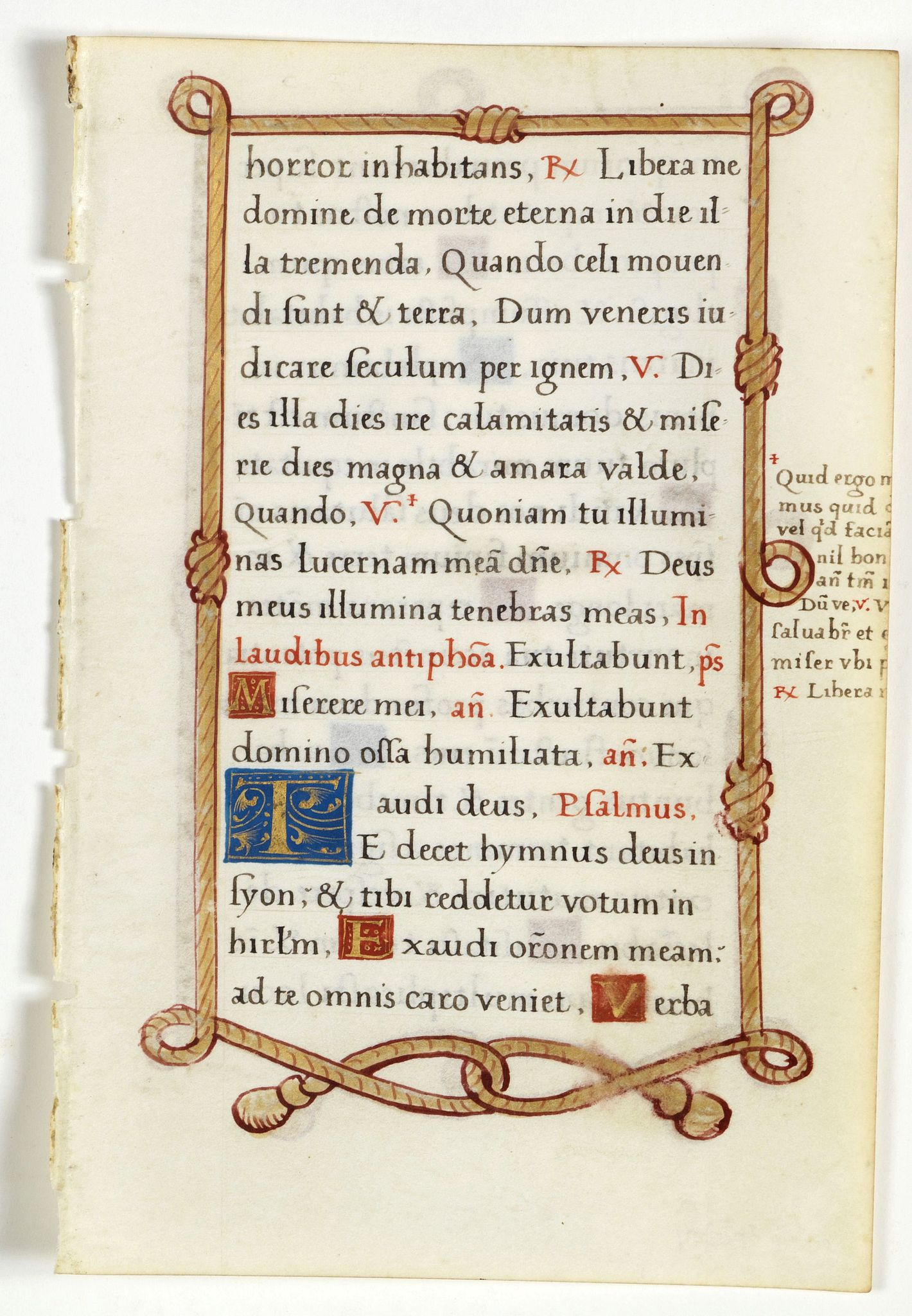BOOK OF HOURS, Leaf on vellum from a manuscript Book of Hours., antique map, old maps