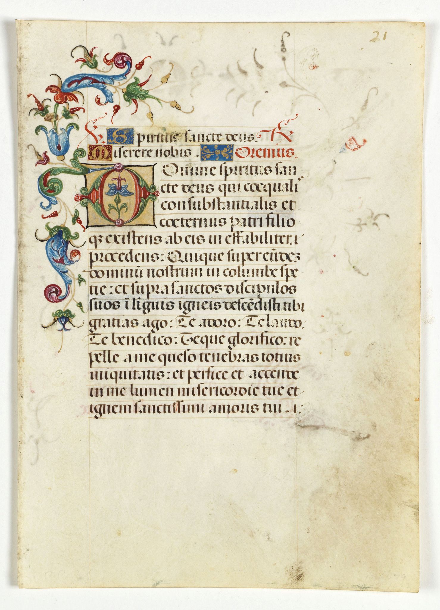 BOOK OF HOURS, Leaf on vellum from an Italian manuscript Book of Hours., antique map, old maps