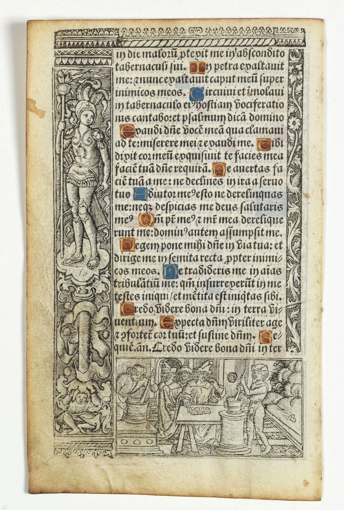 BOOK OF HOURS, Leaf on vellum from a printed Book of Hours., antique map, old maps
